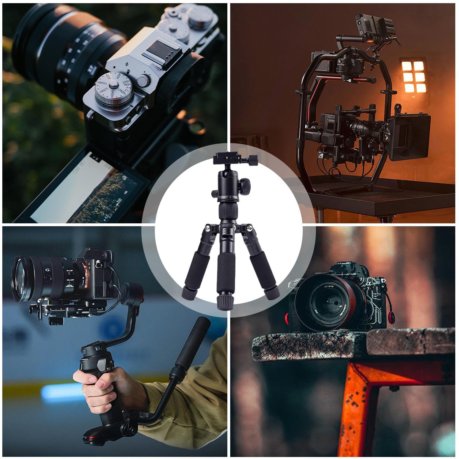 Treppiede da tavolo portatile – compatta in alluminio leggero | supporto regolabile per mini telefono, supporto stabile per fotocamera SLR per selfie e video Vlog, treppiede da tavolo per