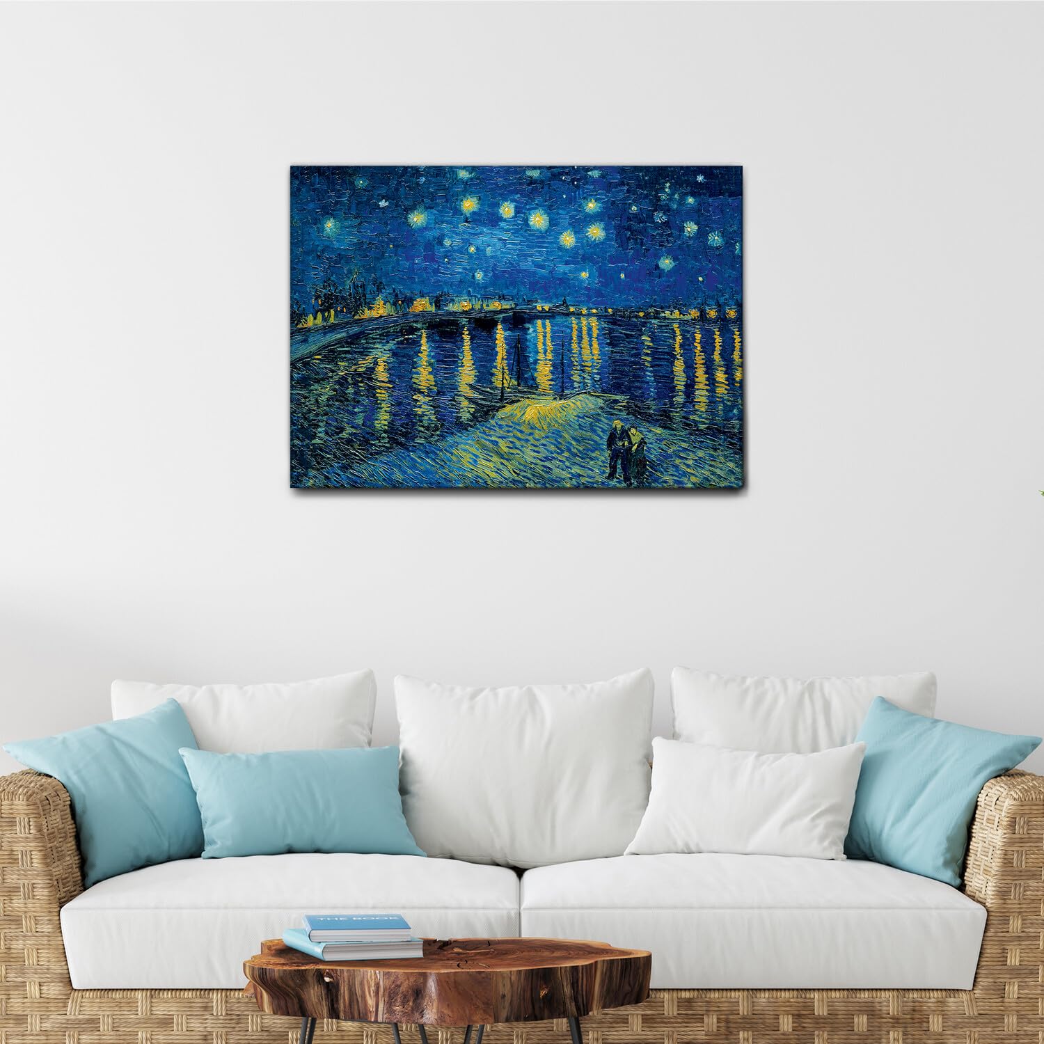 Giallobus - Quadro - Vincent Van Gogh - Notte stellata sul Rodano - Tela Canvas Telaio Standard - 100x70 - Pronto da appendere - Quadri moderni per la casa