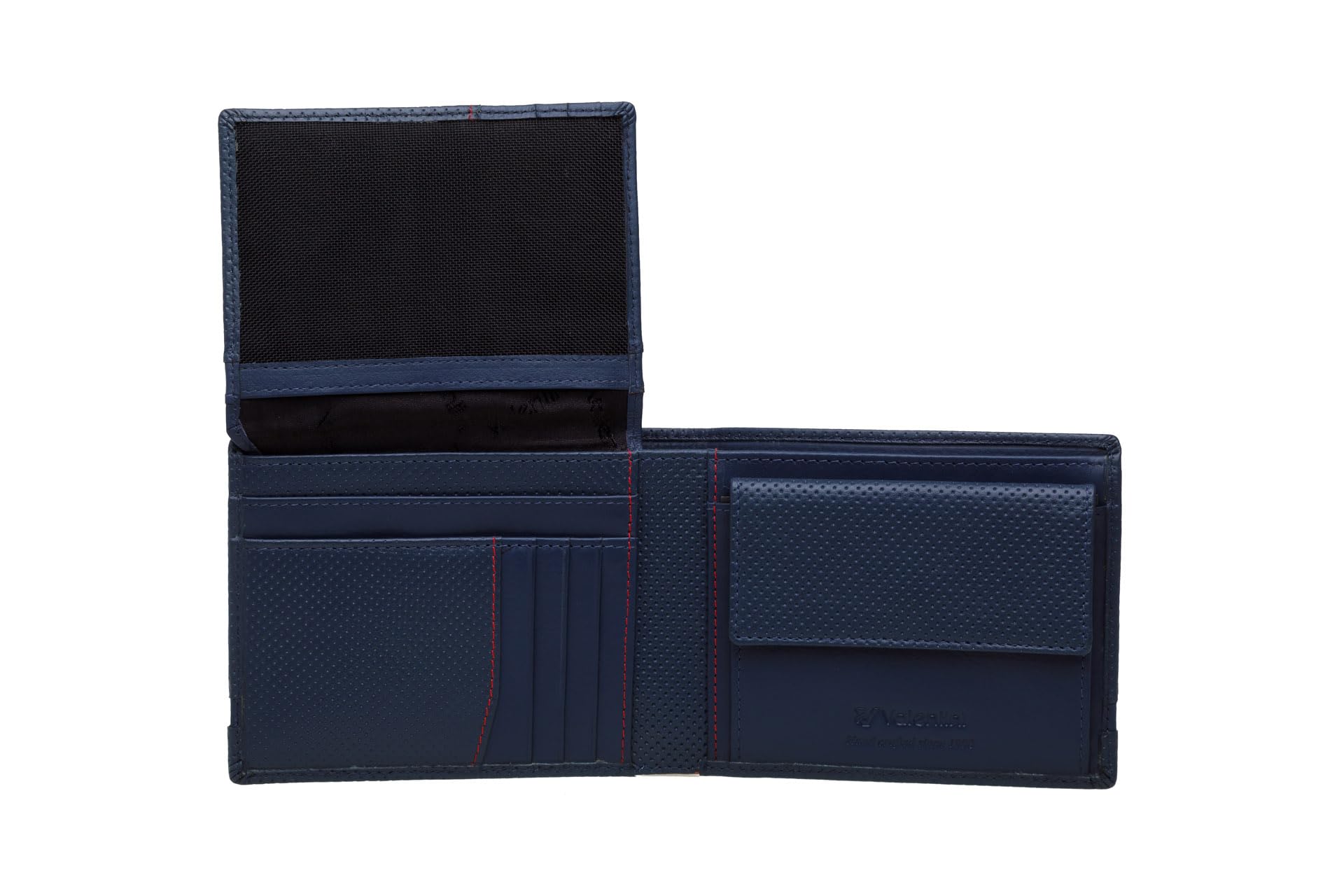 Valentini Portfel Męski - 16 Przegródek na Karty i Dokumenty - Ochrona RFID - Skóra Naturalna - 12 x 9,8 cm Granatowy Perforated