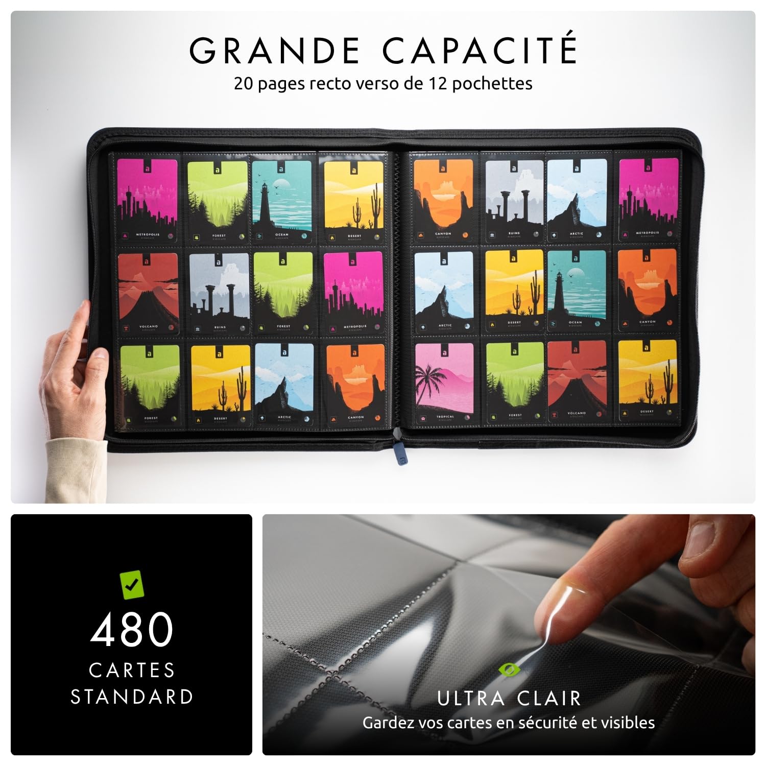 Vault X Exo-Tec® Classeur à 12 compartiments pour cartes à collectionner avec fermeture à glissière - 480 pochettes latérales