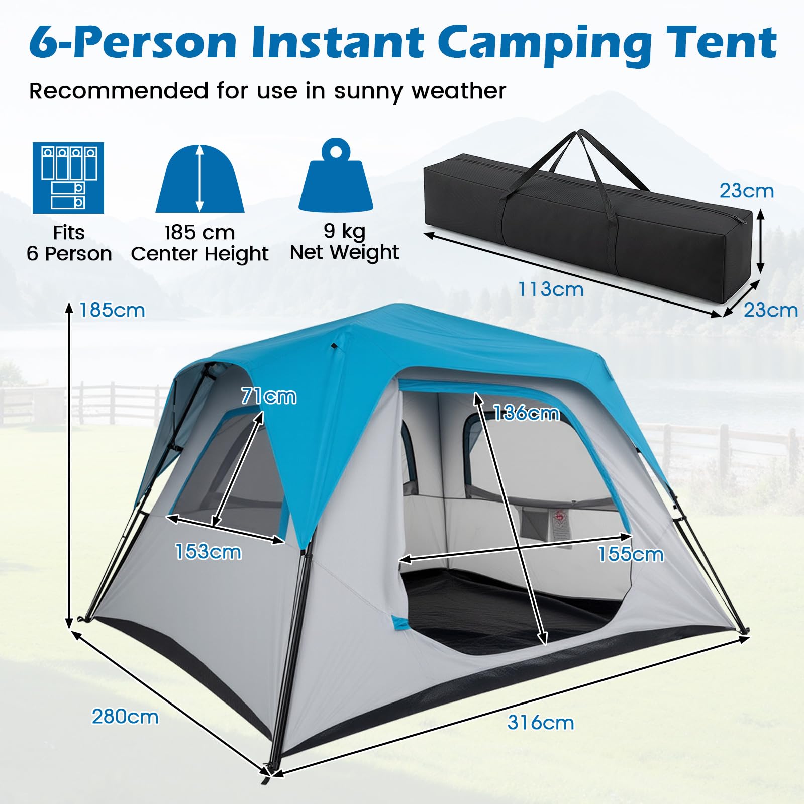 COSTWAY Tenda Pop-up con Tettoia Rimovibile per 5-6 Persone
