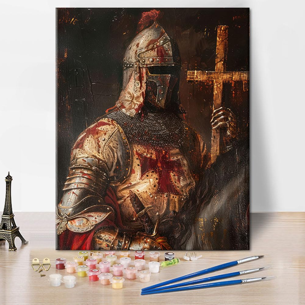 TISHIRON Paint by Number for Adults, Templar Knight Holding Sword Paint by Numbers, Warrior Painting by Numbers Kits, Warrior Artwork DIY Oil for Adults Painting Craft Kits for Adult, 40x50cm