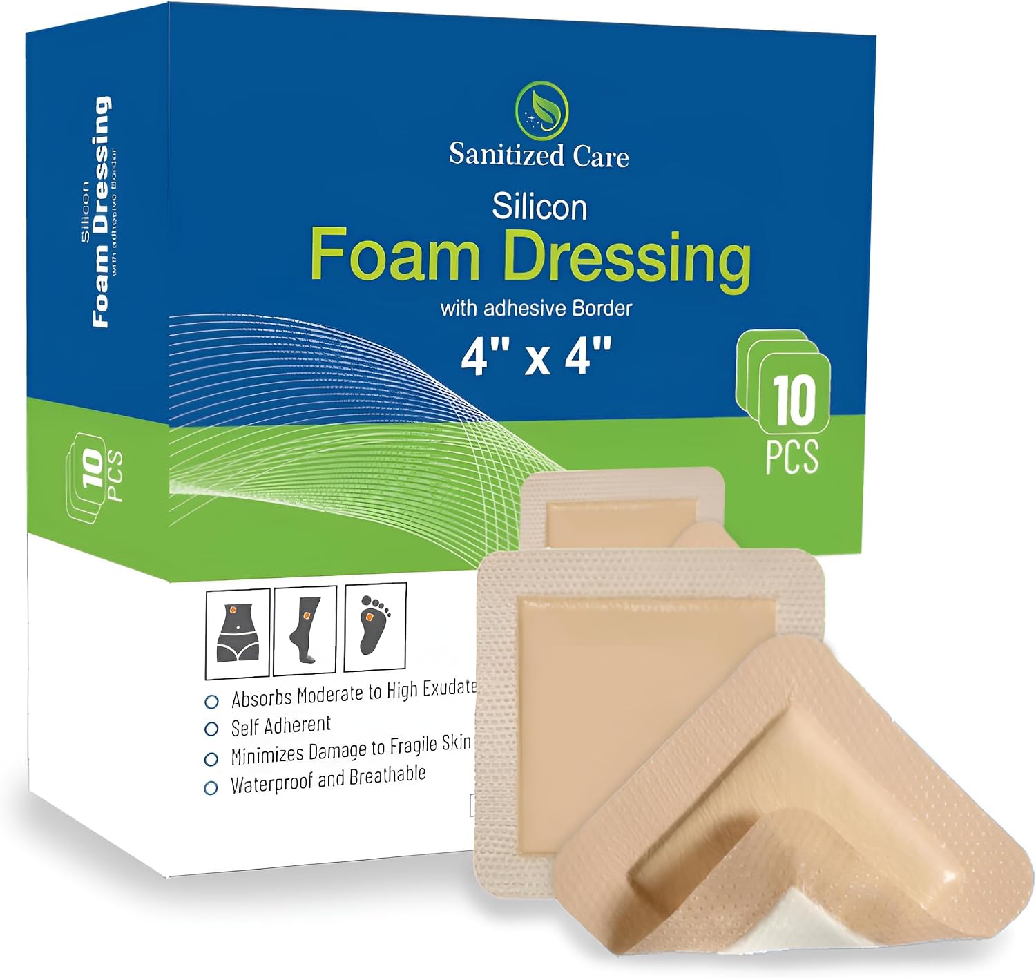 Silicone Foam Dressing with Adhesive Border 2"x5" Pack of 5, Silicone Foam Dressing for Wound Care, Bed Sores & Pressure Ulcers – Soft, Breathable, Waterproof Bandage, Gentle Removal & High Absorbency