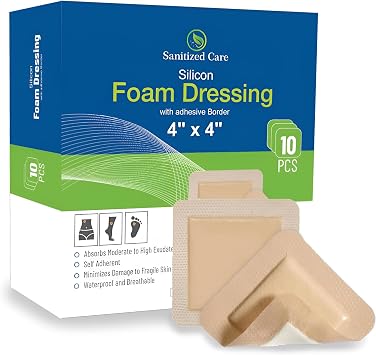 Silicone Foam Dressing 4x4 with Adhesive Border Pack of 10, Sterile Foam Dressing 4x4 for Wound Care, Bed Sores & Pressure Ulcers Soft, Breathable, Waterproof Bandage, Removal & High Absorbency