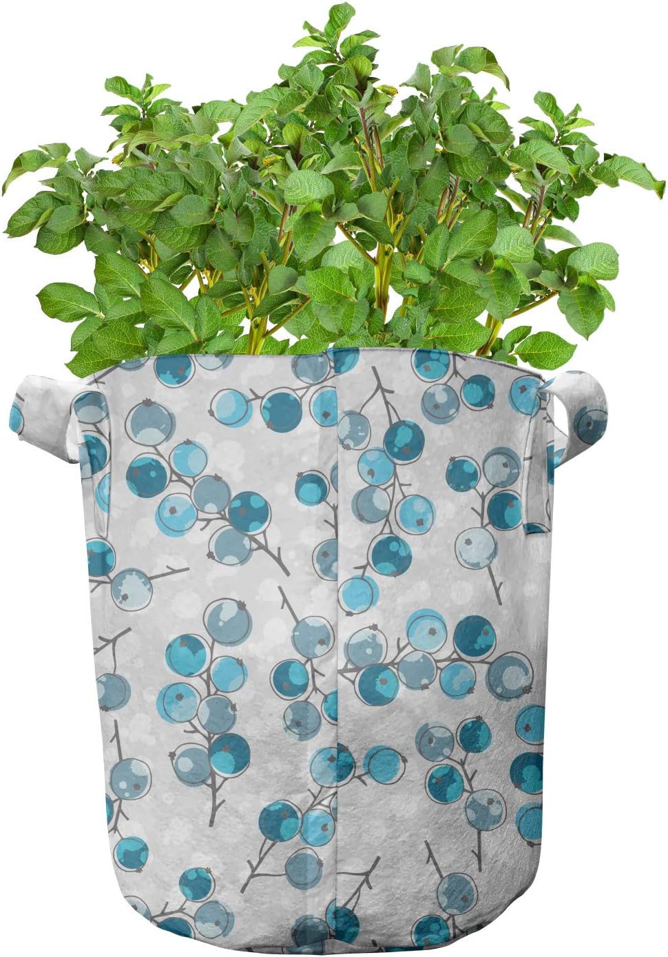 Lunarable Spring Grow Bags 5-Pack, Watercolor Berry Branches, Heavyduty Fabric Pots with Handles for Plants, 7 Gallon, Blue Grey Pale Grey
