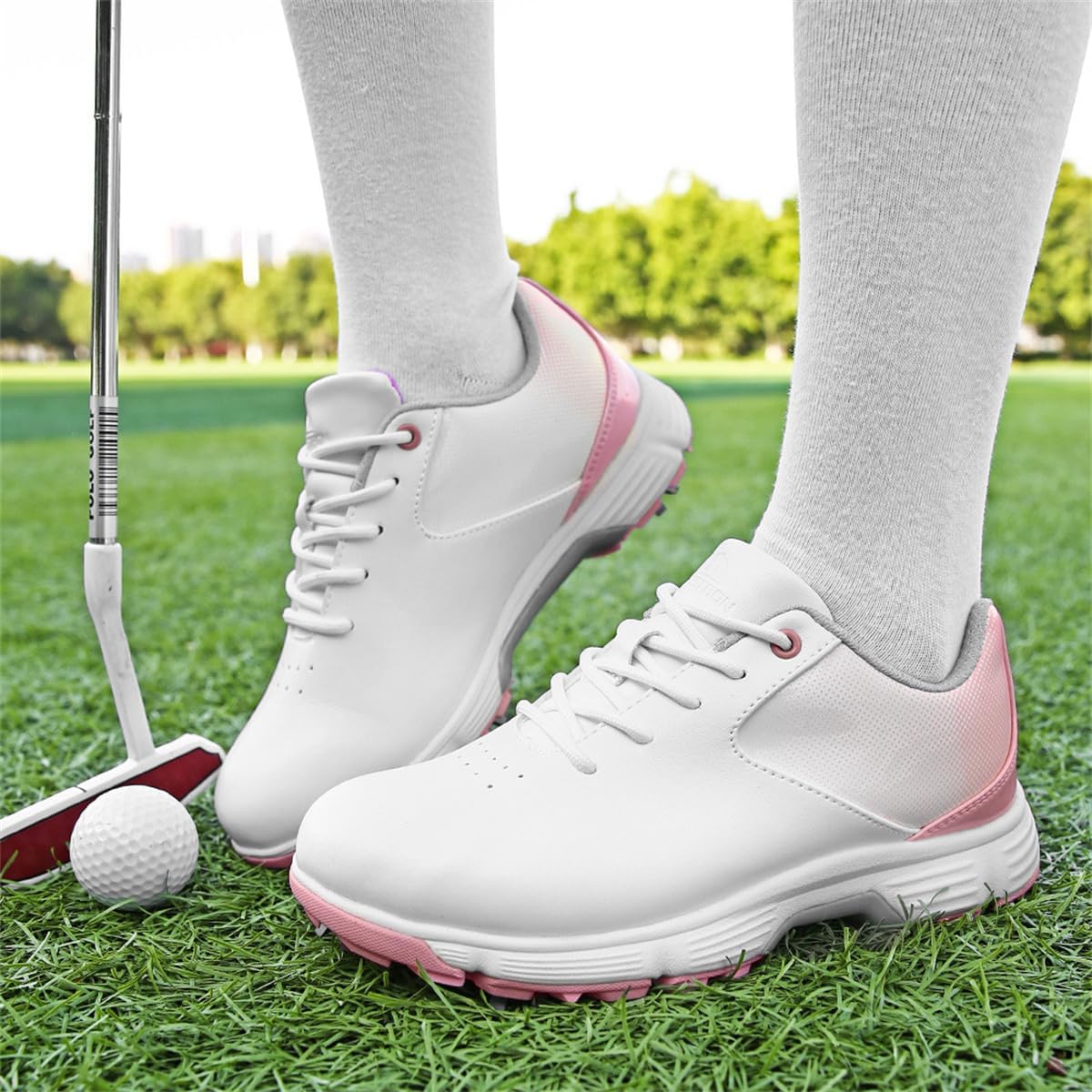 Anti-Skid Waterproof Golf Shoes with Spikes for Women Comfortable Wide Fit Golfers Walking Footwears