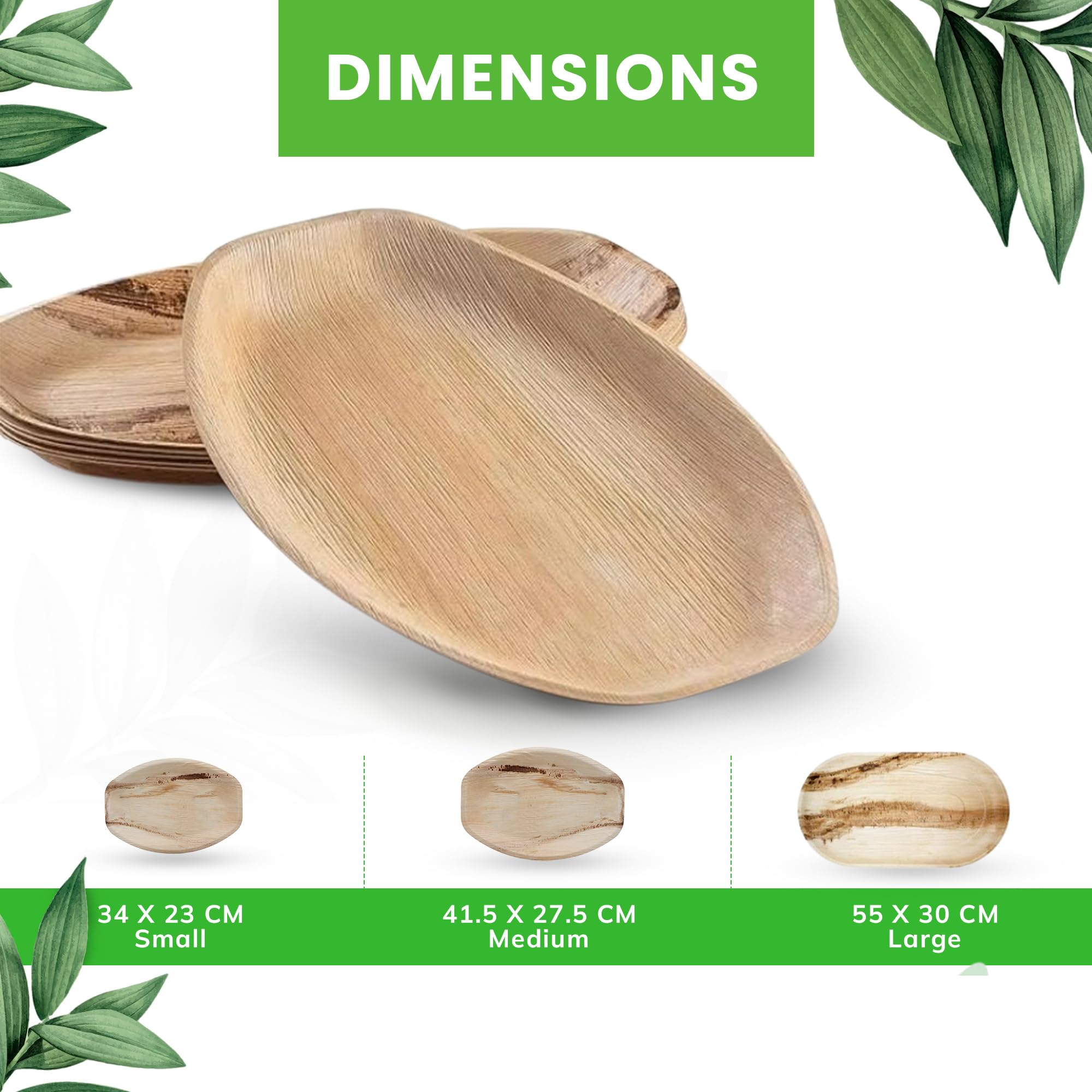 Canape King 10x Disposable Palm Leaf Serving Trays, Oval Large (41.5 x 27.5 cm) Wooden Serving Platters - Image 3