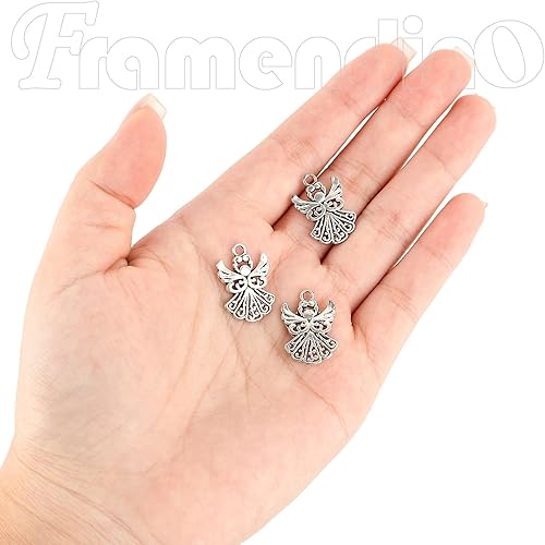 Miniatura 3 de Framendino, Paquete de 50 dijes de ángel, colgantes tibetanos de plata antigua a granel para hacer joyas, aretes, collares, pulseras, manualidades