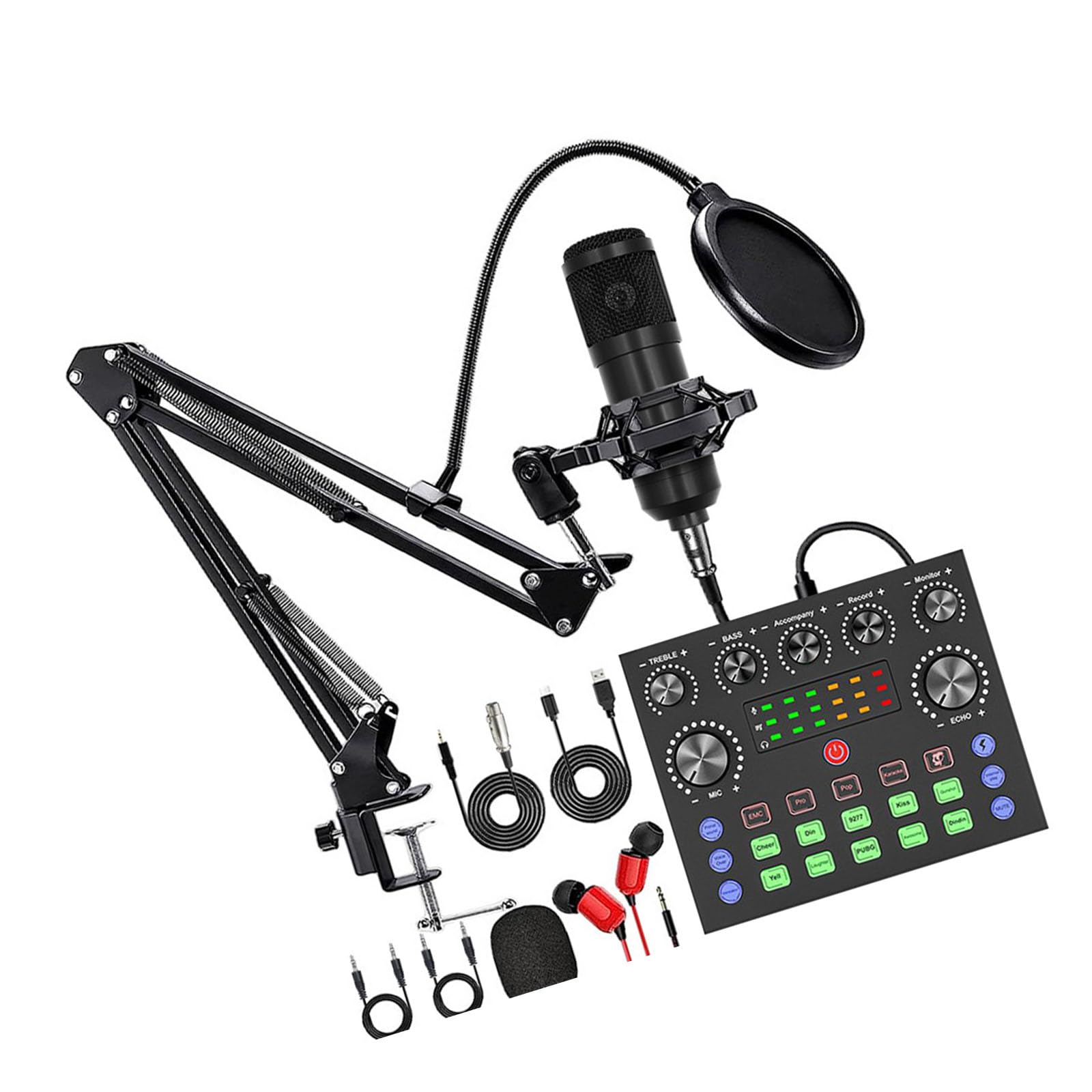 Podcast Setup per più dispositivi con scheda audio V8S con modulazione vocale e microfono antirumore BM800 per Content Creators Podcast Strumento di registrazione