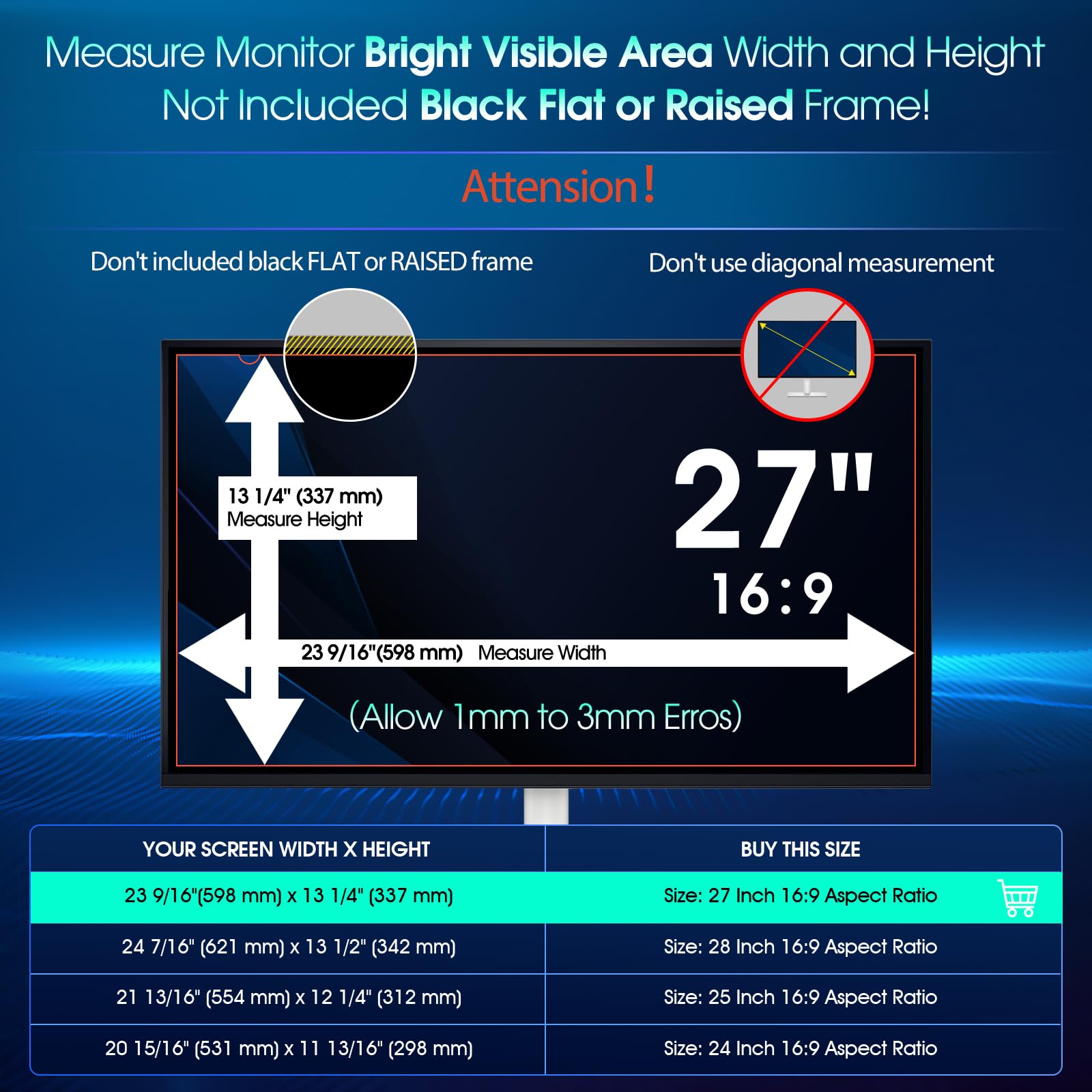 YAKAI?2-PACK Computer Privacy Screen Filter 27 Inch for 16:9 Aspect Ratio Widescreen Monitor, Anti-Spy & Anti-Glare Blue Light Blocking Protector - WxH: 23 9/16