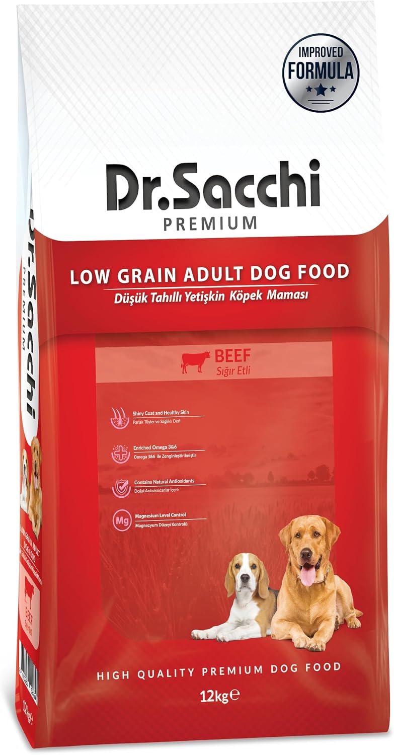 Dr.Sacchi Düşük Tahıllı Sığır Etli Yetişkin Köpek Maması 12 kg