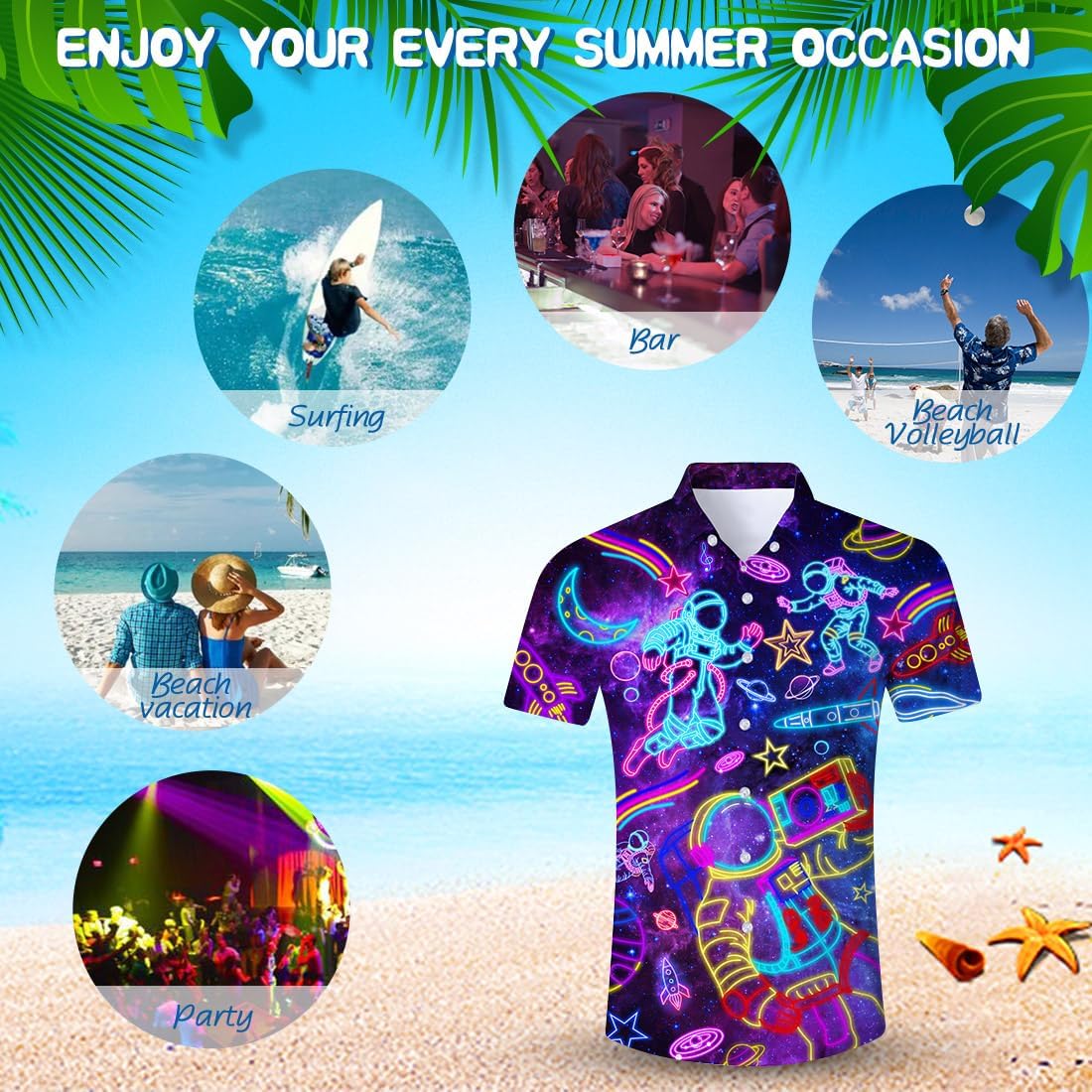 Fanient Mens Hawaiian Shirt Summer 3D Print Casual Short Sleeve Button Down Graphic Aloha Dress Shirts - Image 7