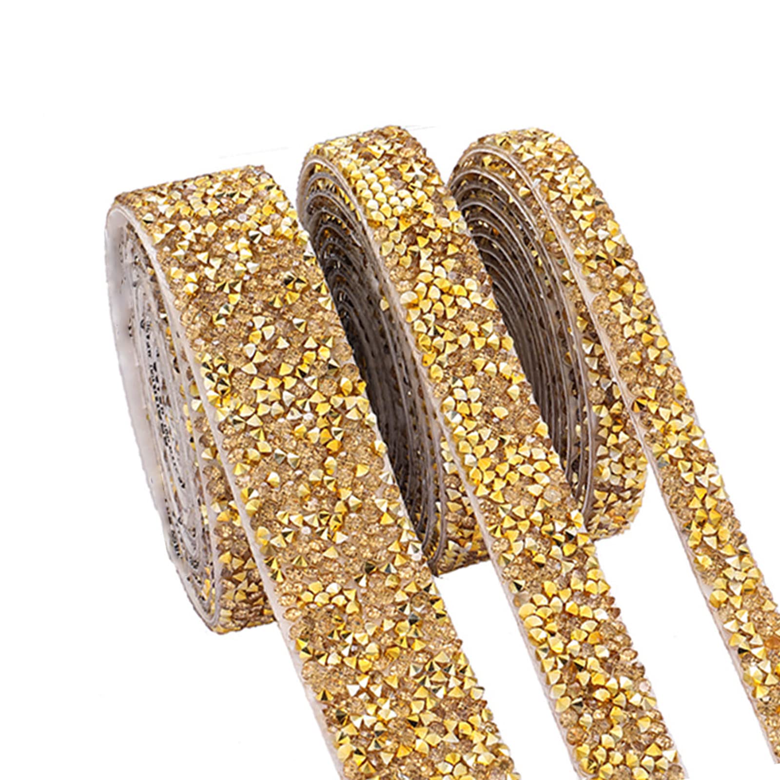 Fayemoon Ruban Strass Cristal Or – 3 Rouleaux (1,5 Cm, 2 Cm, 3 Cm) X 91 Cm – Bande Diamant Auto-Adhésive Thermofusible Pour DIY Mariage, Chaussures, Vêtements