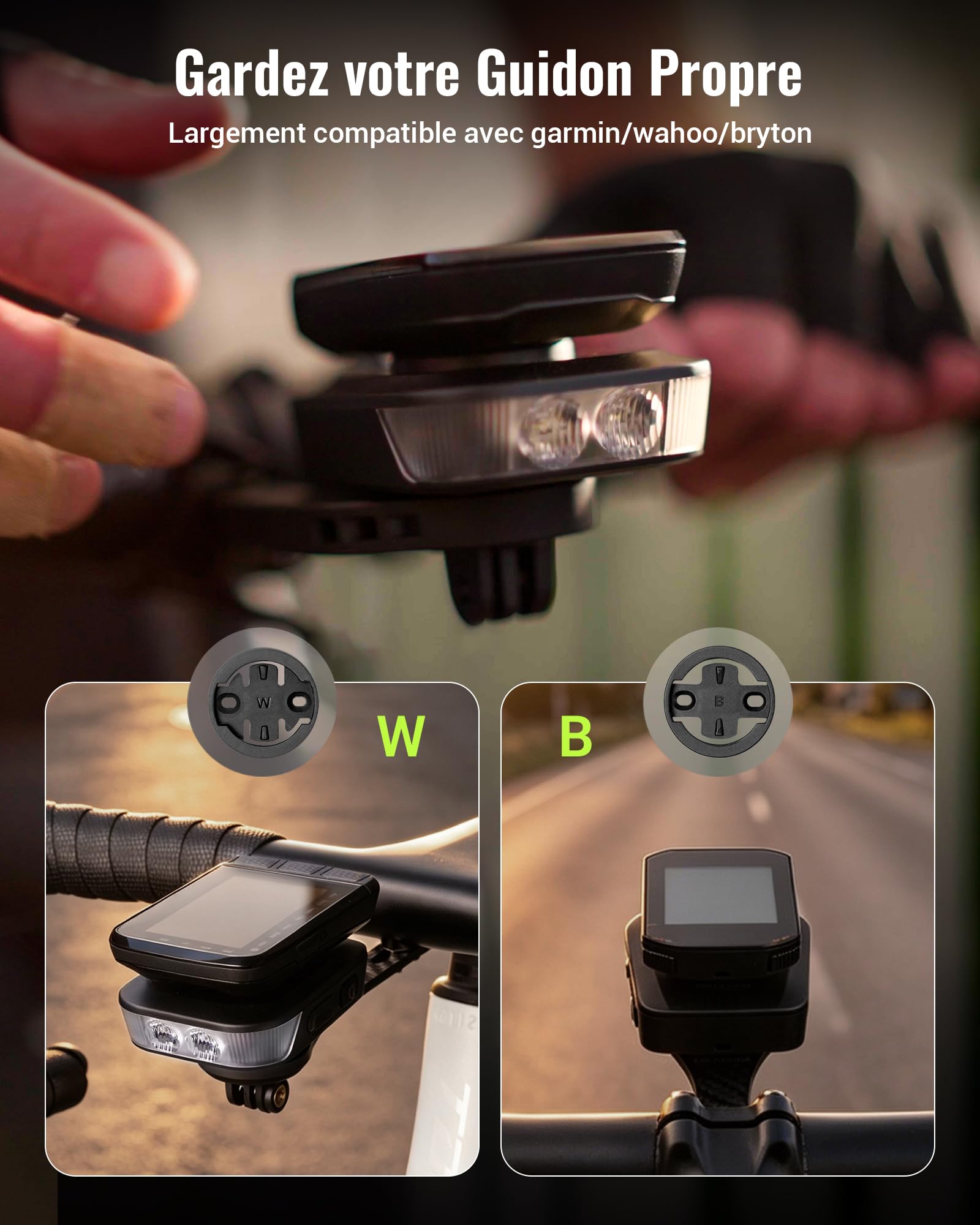 RAVEMEN FR1100 SE Phare Avant Vélo 1100 Lumens 270° Grand Angle Compatible Garmin/Wahoo/Bryton