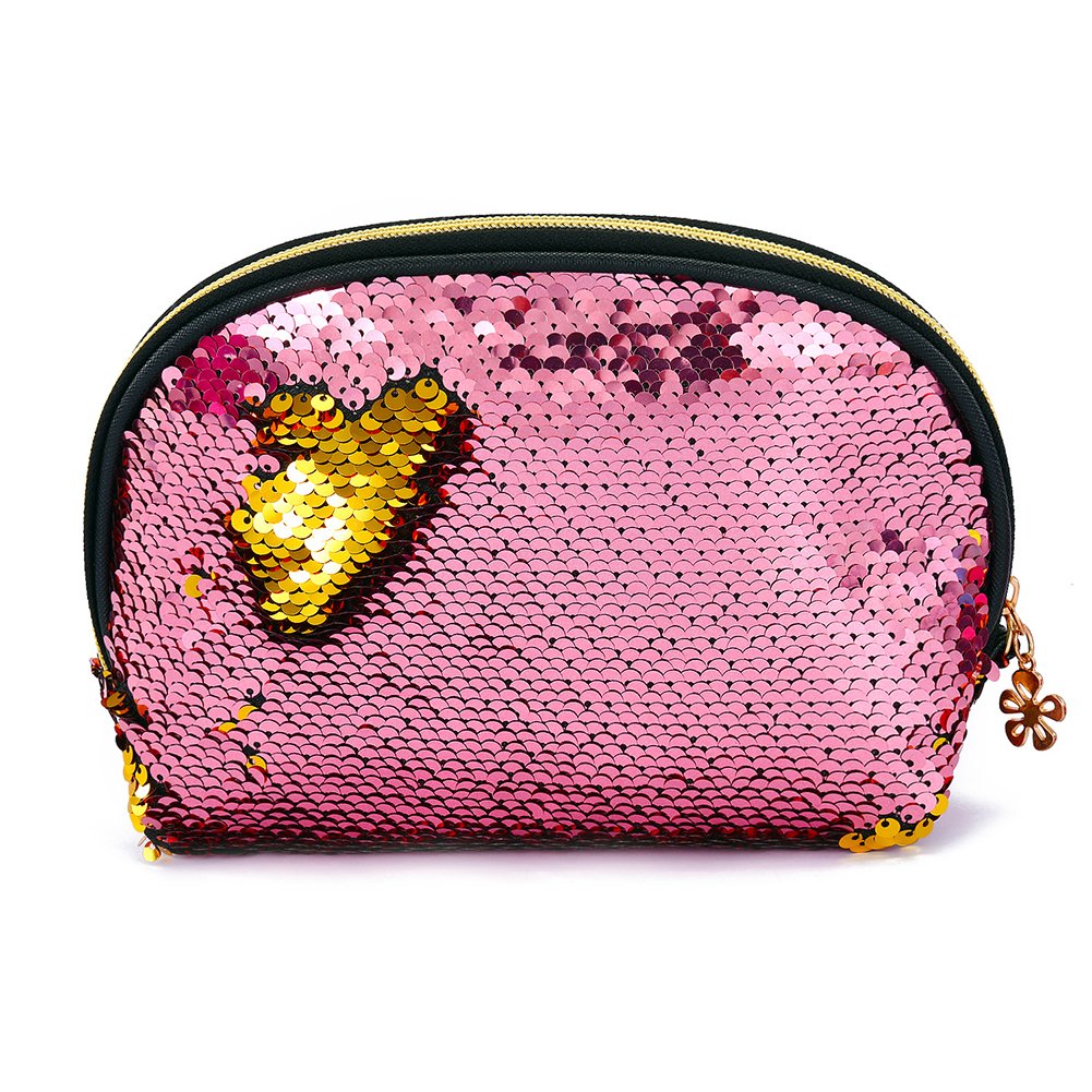 Cupcinu Shell Cosmetic Bag Sequin Toiletry Bags Wallets Multi-Function Cosmetic Pouch Portable Lady Makeup Bag Wash Bag Card Package Key Bag Mobile Phone Bag Travel Carrying Case with PU 1pcs (Pink)