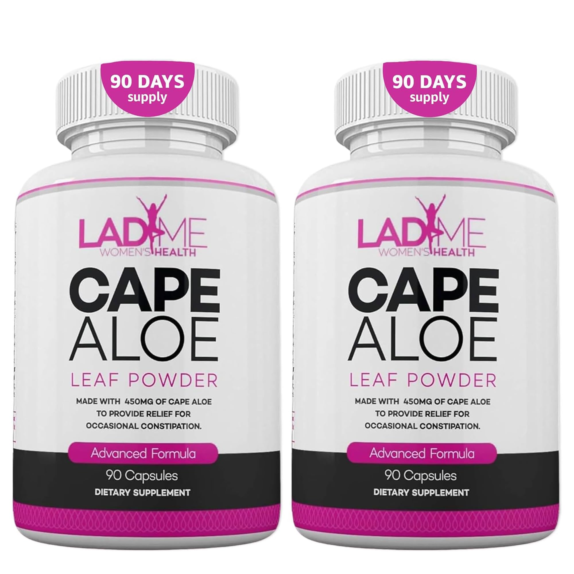 Pure Cape Aloe Herbal Laxative for Constipation Relief Healthy Bowel Movement Natural Colon Cleanse & Detox Dietary Supplement Designed for Women by Ladyme 180 Capsules