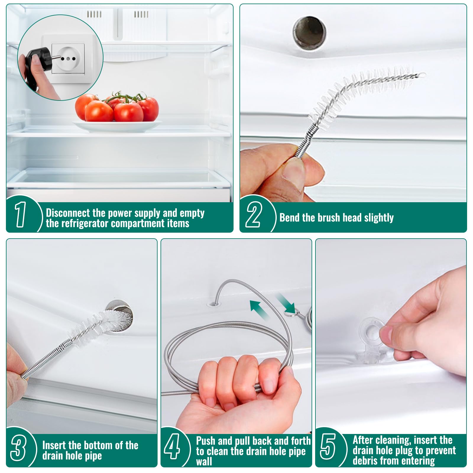 2 Spazzole Flessibili Per Pulizia Frigorifero E Tubi - Lunghezza 150cm, Testina 6cm, Sblocca Scarichi Stretti - Foto 8