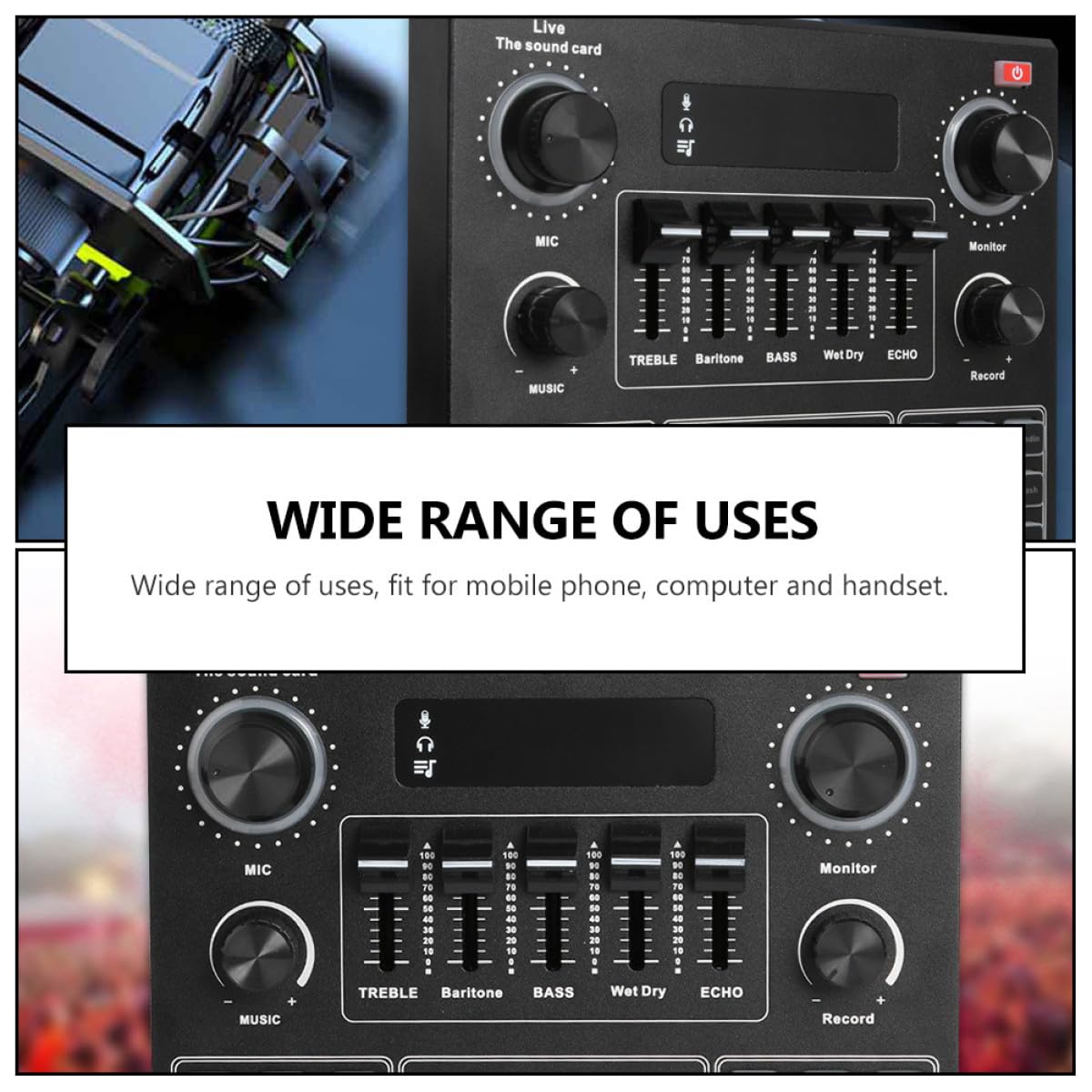 POPETPOP Tragbare Live Soundkarte mit Stimmverzerrer und Dual Handy Unterstützung Abs Material Großer Akku für Mobiles Streaming und Gaming Am Computer