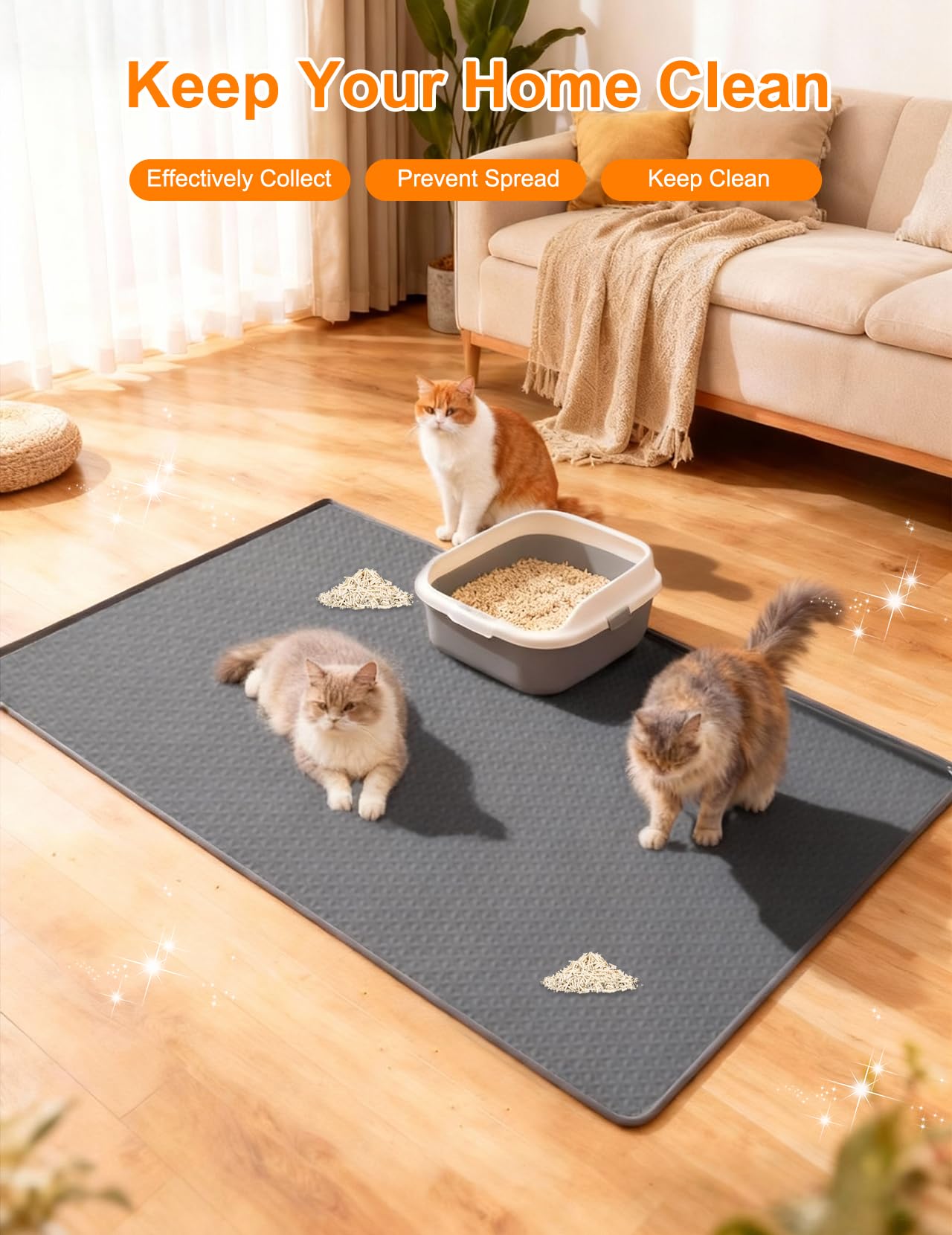 Alfombrilla Arenero Gato130×65 cm, XXL Alfombra Gatos Arenero, Tapete Silicona Impermeable, Antideslizante y Fácil de Limpiar, para Recoger Arena Hogares de Varios Gatos
