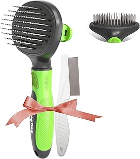 Cat Brush & Dog Brush for Shedding and Grooming, Pet Self Cleaning Slicker Brush With Cat Hair Comb.Handle Grip Comfortabl...