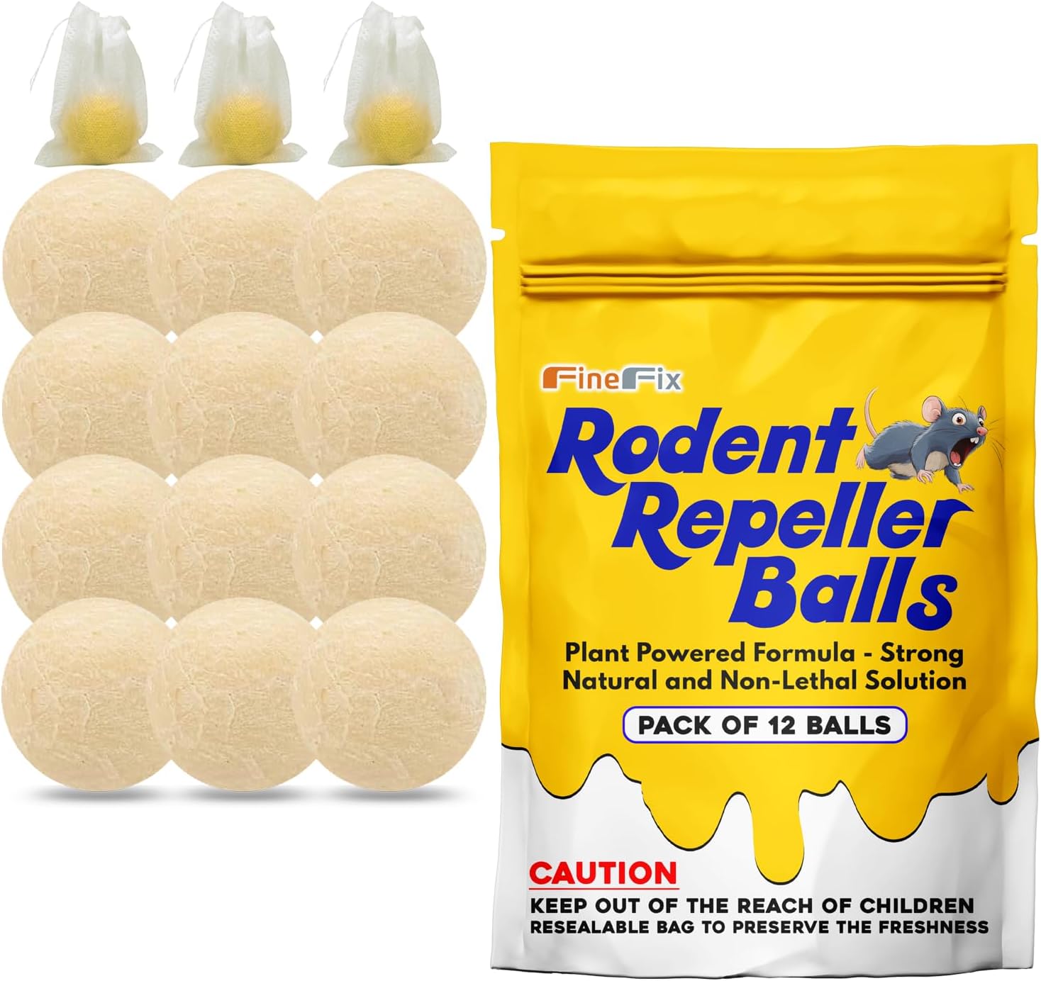 FineFix Moth Balls, 12 Pack Mouse Repellent Balls for Outdoor Use, Natural Rat and Mice Deterrent, Get Rid of Rodents from Garage, RV, Barn, Boat, Garden, and Home