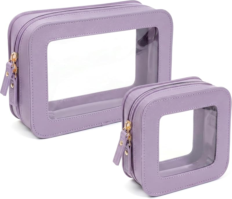Conjunto de necessaires LETGO em couro sintético, com zíper e janela transparente, roxo, Pacote com 2