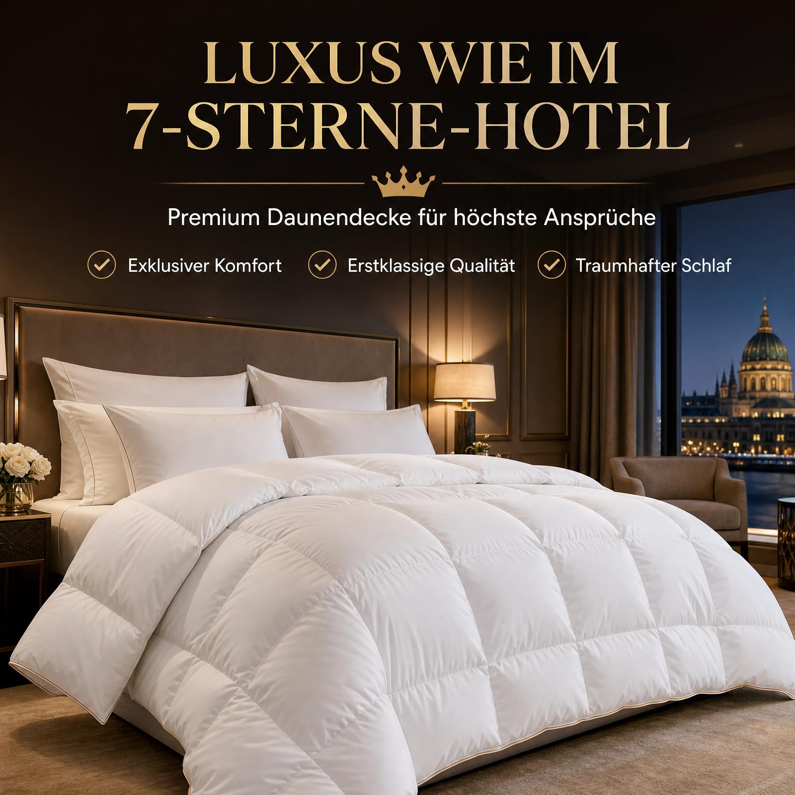 Daunendecke 200x200 Ganzjahres Bettdecke, Daunen, 100% Baumwolle Bezug, atmungsaktiv, Oeko-TEX Standard 100 Zertifiziert, leichte warme Bettdecke für Winter & Sommer, ideal für Allergiker