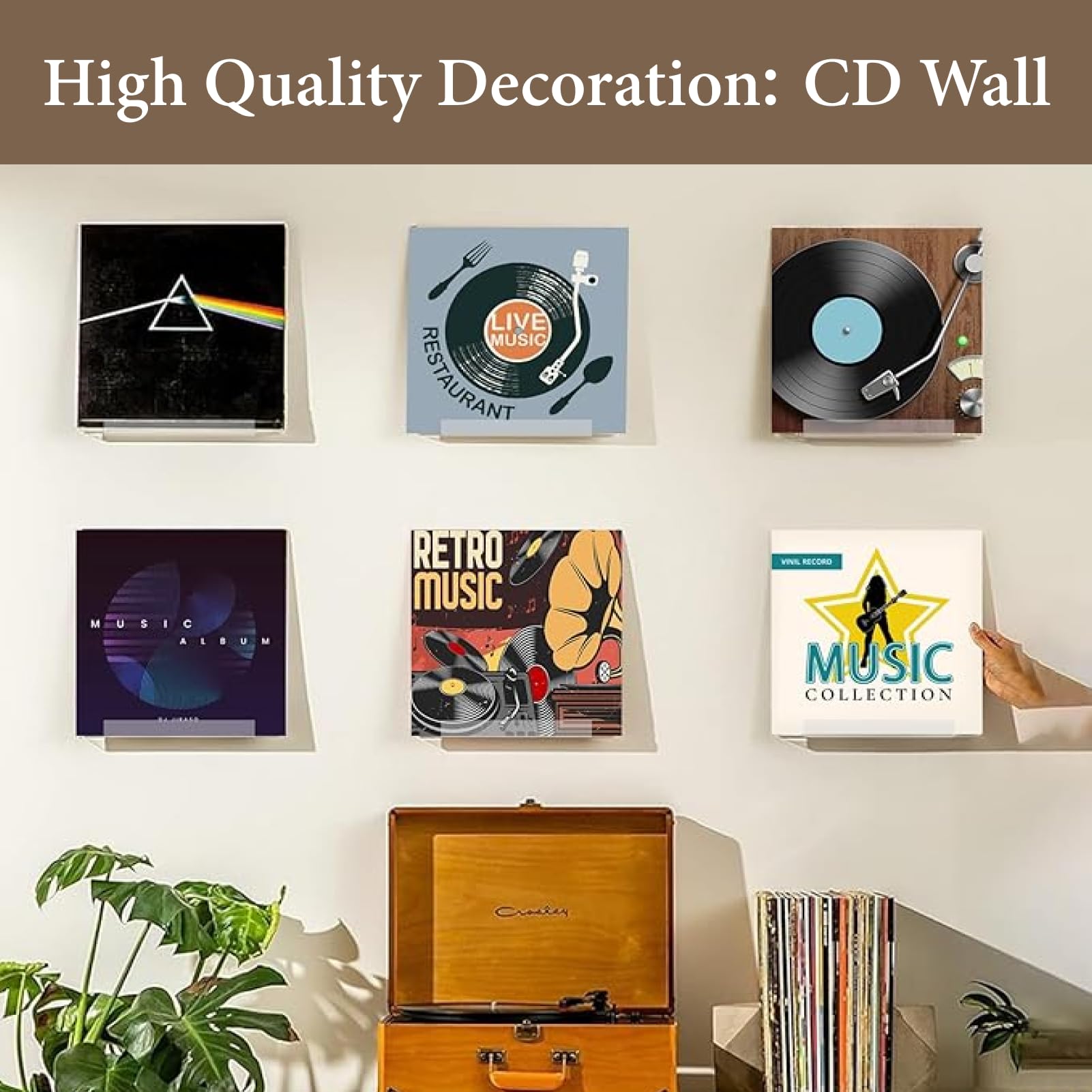 6 Supports Muraux Pour Vinyles - Étagères Flottantes Métal Noir - Pour Disques, CD, Livres, Décor - Design Discret, Installation Facile