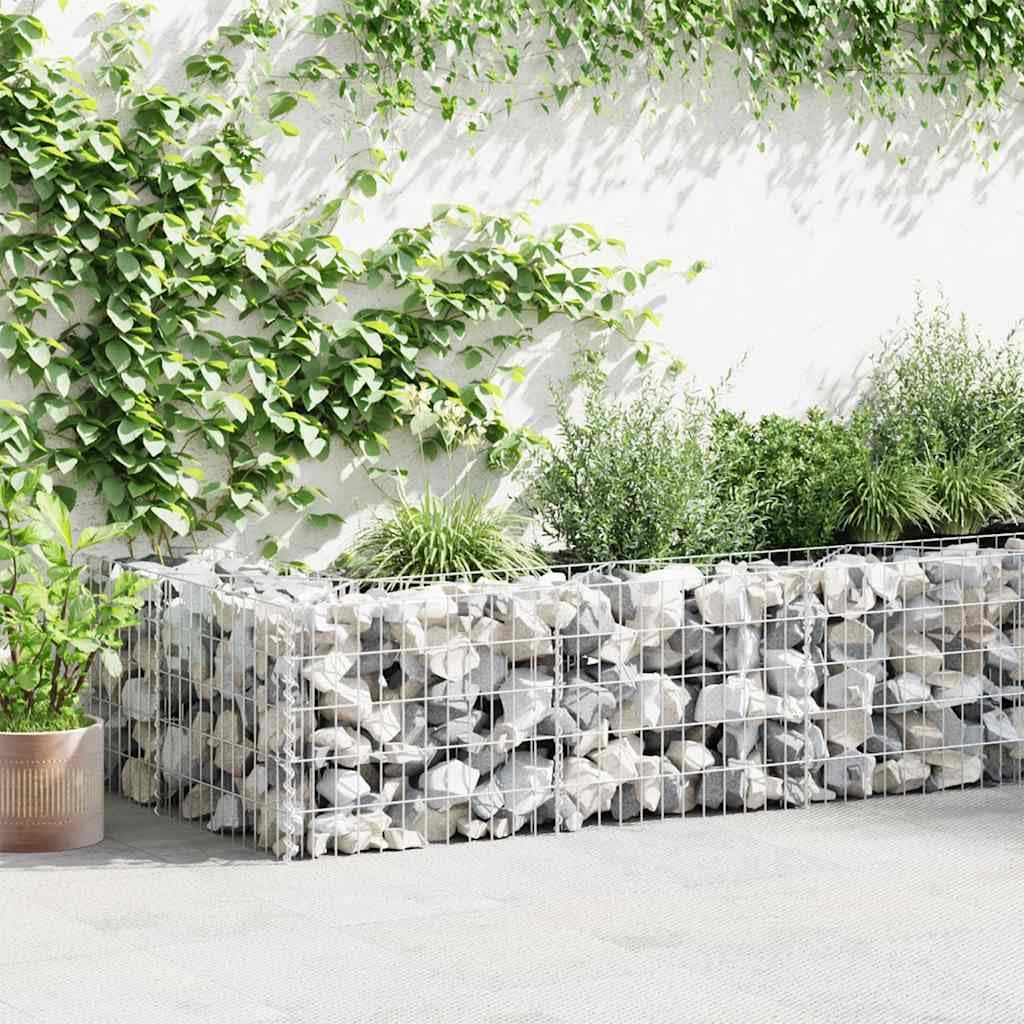 236"x19.7"x19.7" Galvanized Steel Gabion Wall with Covers, Large Privacy Fence Panel for Garden Patio, Sturdy Outdoor Mesh Screen, Decorative Rock Basket for Dogs & Backyard