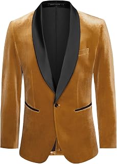 Mens Velvet Blazer One Button Shawl Lapel Slim Fit Suit Jacket Sport Coat Dinner Party Prom Wedding Tuxedo