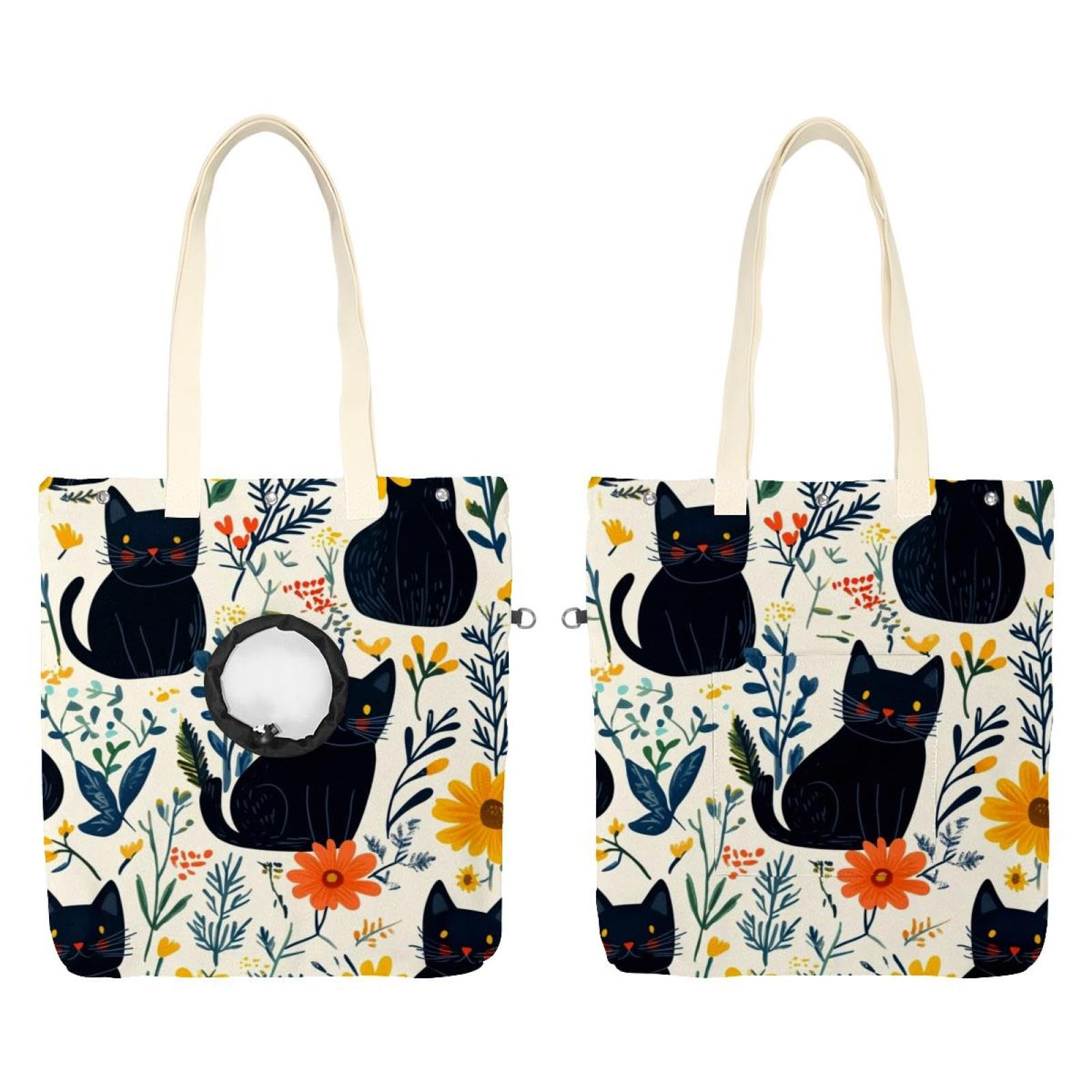 Sac de transport mains libres pour chat ergonomique à motif fleuri noir chic