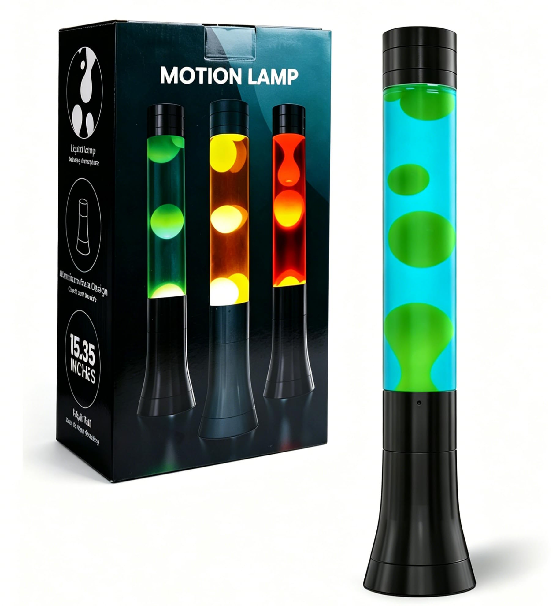 Klarlight Dekoracyjna lampa z efektem lawy na Wielkanoc, zielona wosk, niebieski płyn, kojący ruch lawy, lampa na relaks, świąteczny prezent, 39 cm, z 2 odbłyśnikami R39 25W E14, wtyczka BS, AC 220