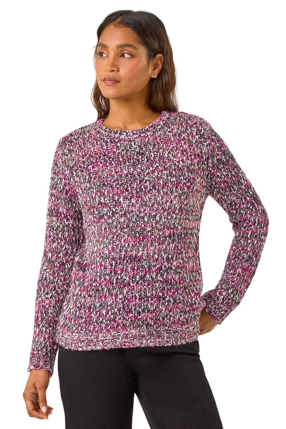 Roman Fluffy Yarn Jumper for Women UK Ladies Thick Sweater Warm Cosy Chunky Knitted Pullover Winter Furry Casual Smart Textured Everyday Cuddly Soft Knitwear - Magenta - Size 12