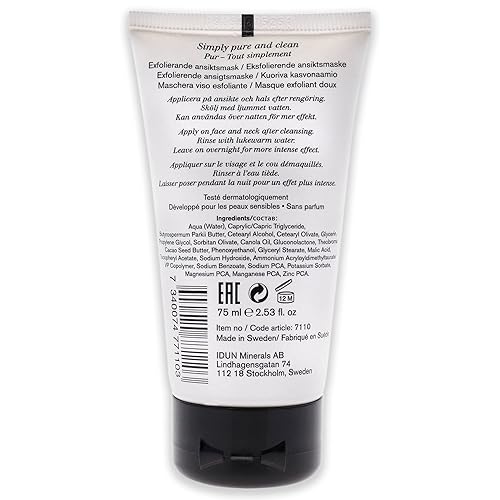 Miniatura 3 de Idun Minerals Mascarilla suave para pelar la cara, deja la piel suave y radiante, exfolia e hidrata suavemente, textura vegana cremosa suave, para