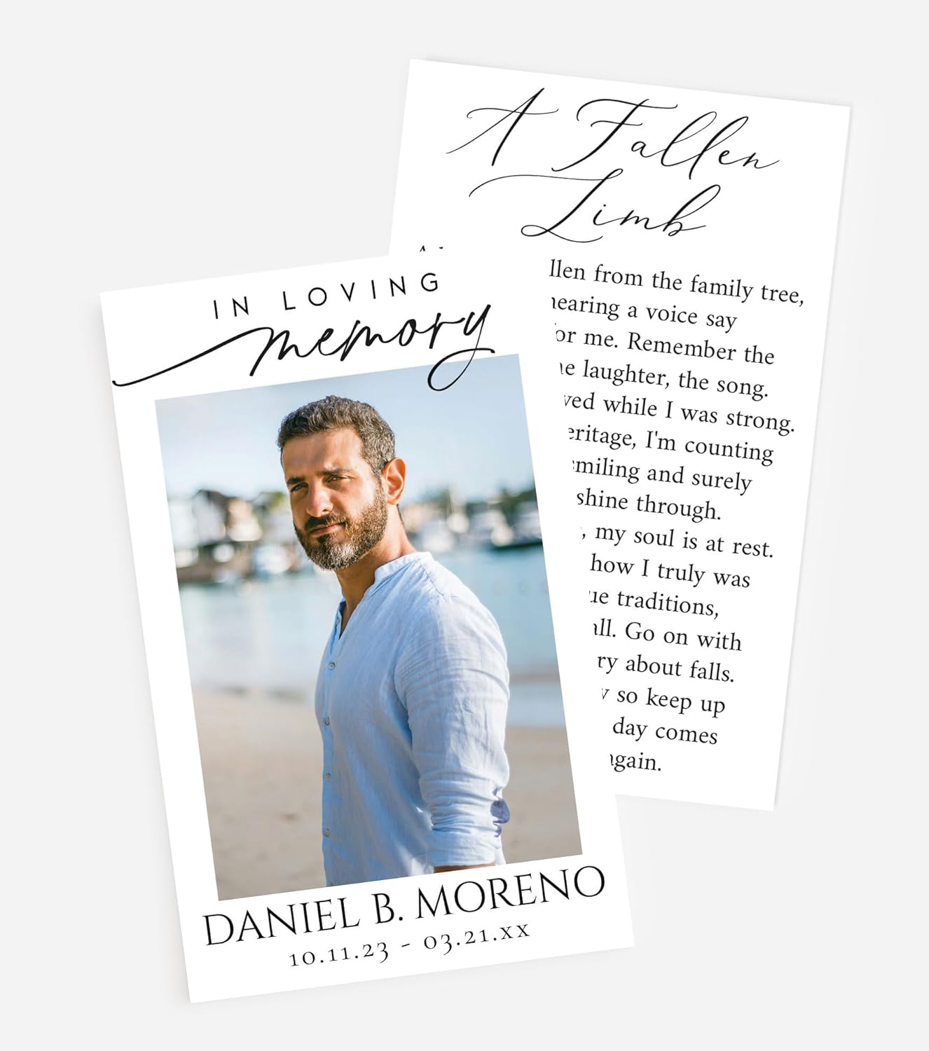 Funeral Memorial Prayer Cards, Double-Sided, Photo Personalized with Prayer, Poem, Memory Card, Celebration of Life Bereavement Poems, Comfort, Remembrance, Sympathy, Funeral Favors