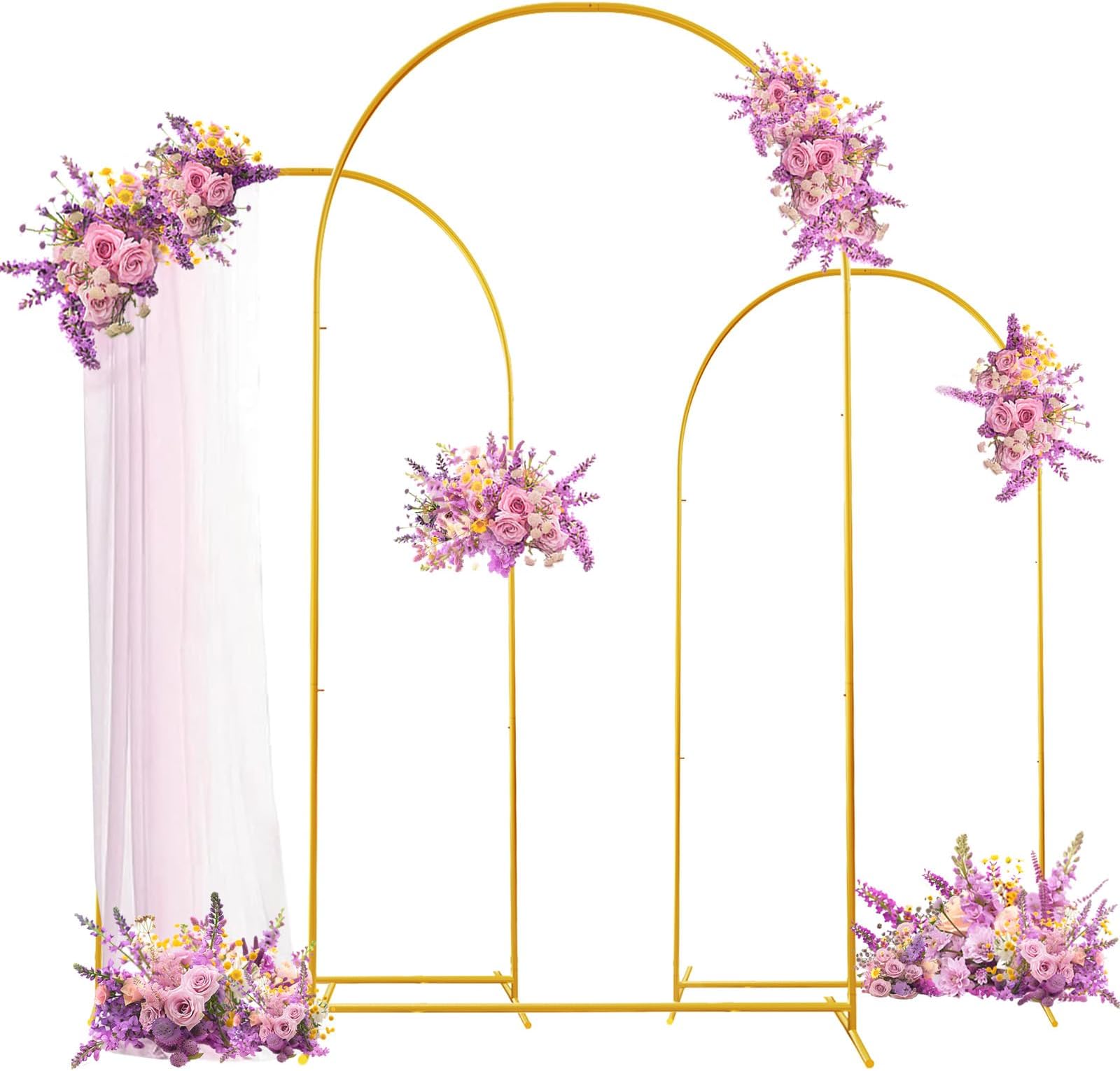 Metal Arch Backdrop Stand, Gold Arch Backdrop Stand Set of 3 (7.2 ft, 6.6 ft, 6 ft), Wedding Arch Frame, Balloon Backdrop Stand for Ceremony Birthday Party Baby Shower Graduation Decoration