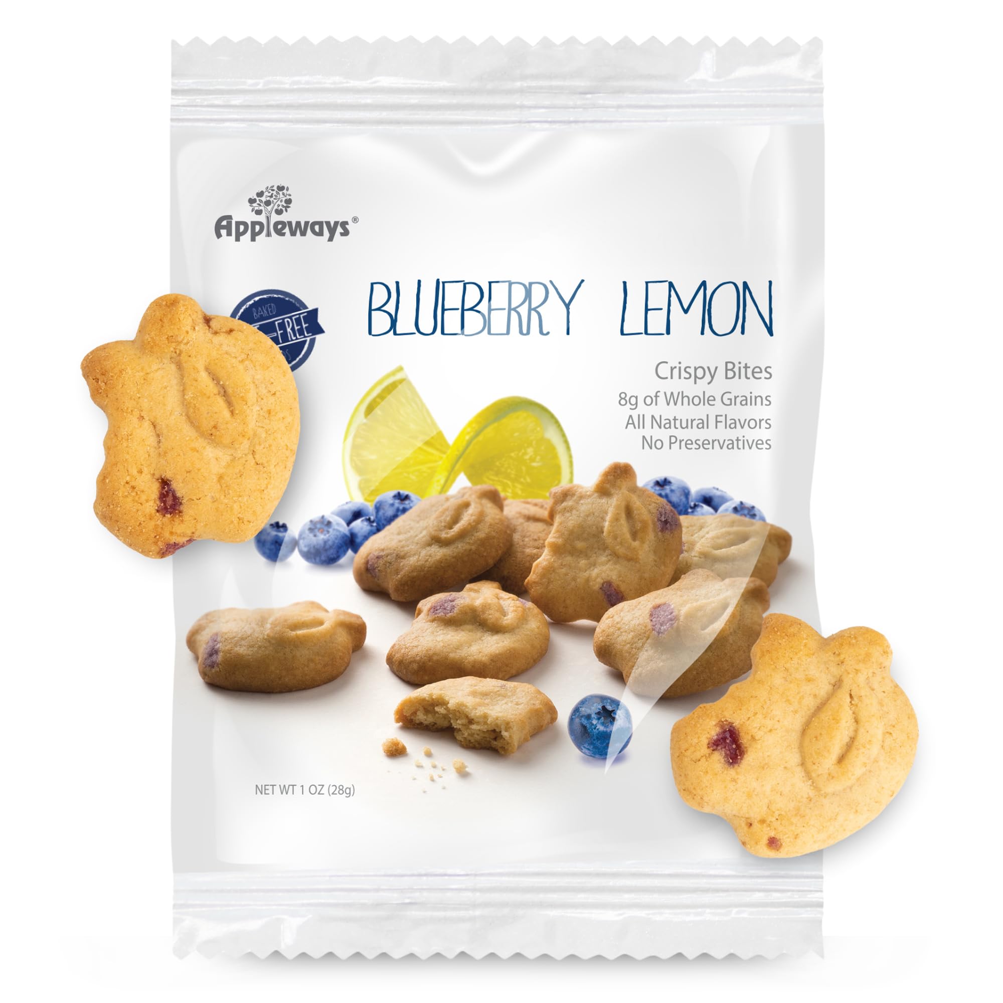 Appleways Blueberry Snacks Lemon Crispy Bites, All-Natural Individually Wrapped Lemon Blueberry Cookies Snacks, Made in USA, 108 Count, 1.0 Oz
