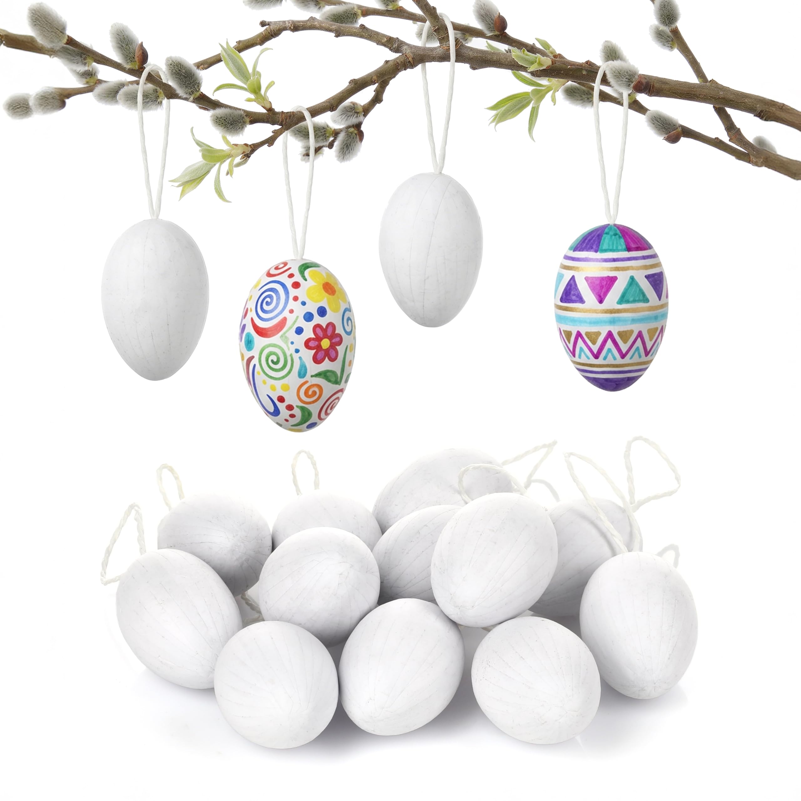 Nordstern Papier Ostereier 12er Set - Weiße Osterdeko zum Bemalen, Basteln und Aufhängen - Frühlingsdeko, Osterdekoration fürs Osternest
