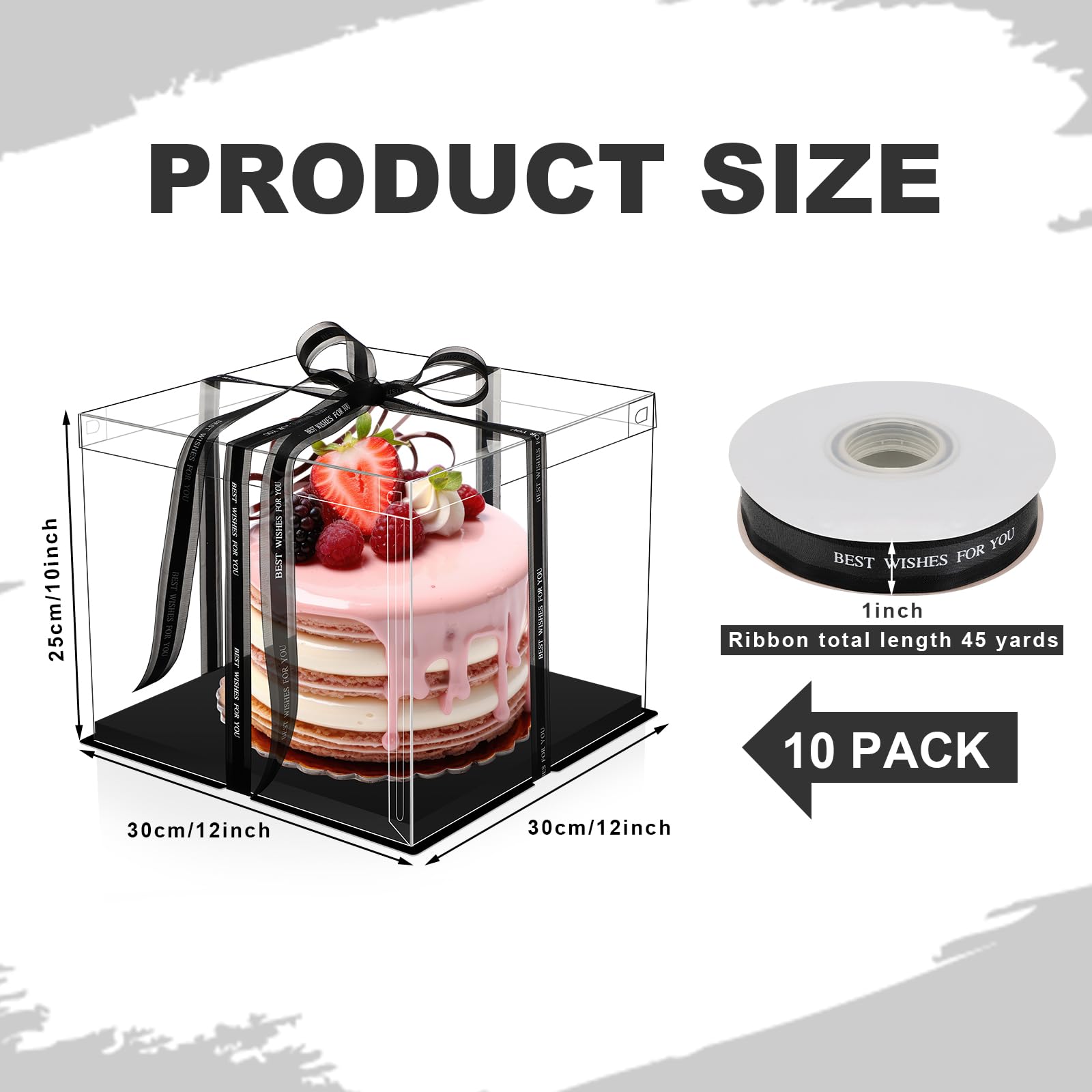 Maxdot 10 cajas transparentes altas para tartas de 12 x 12 x 10 pulgadas, caja grande transparente para tartas con cinta, contenedor de almacenamiento de tartas de boda, cajas de regalo transparentes