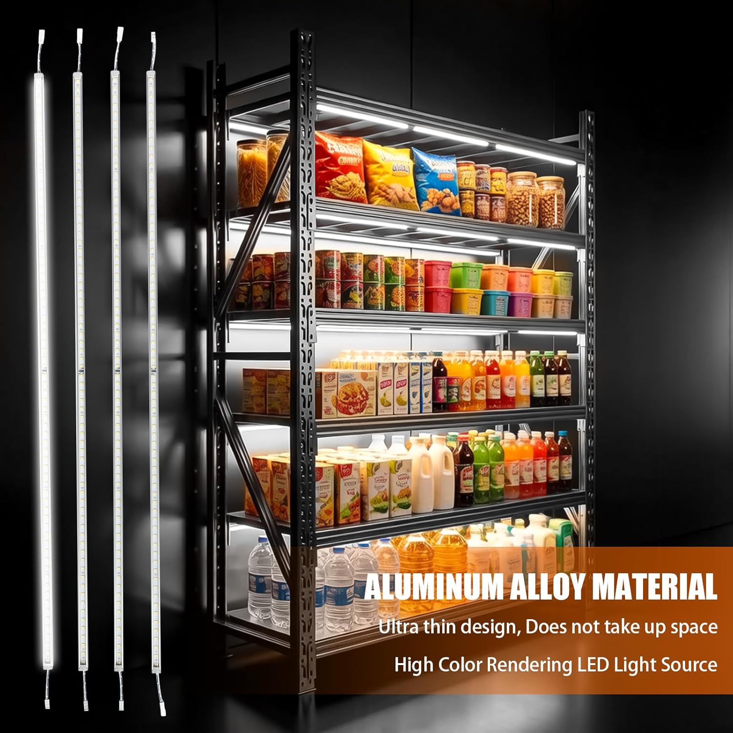 4 pcs Gondola Shelving Lights, Magnet Fixation 6500K Pure White LED Light Bars, with Conductive Groove and 24V Power Supply, Suitable for supermarkets, Retail Shelves and Display case (36")
