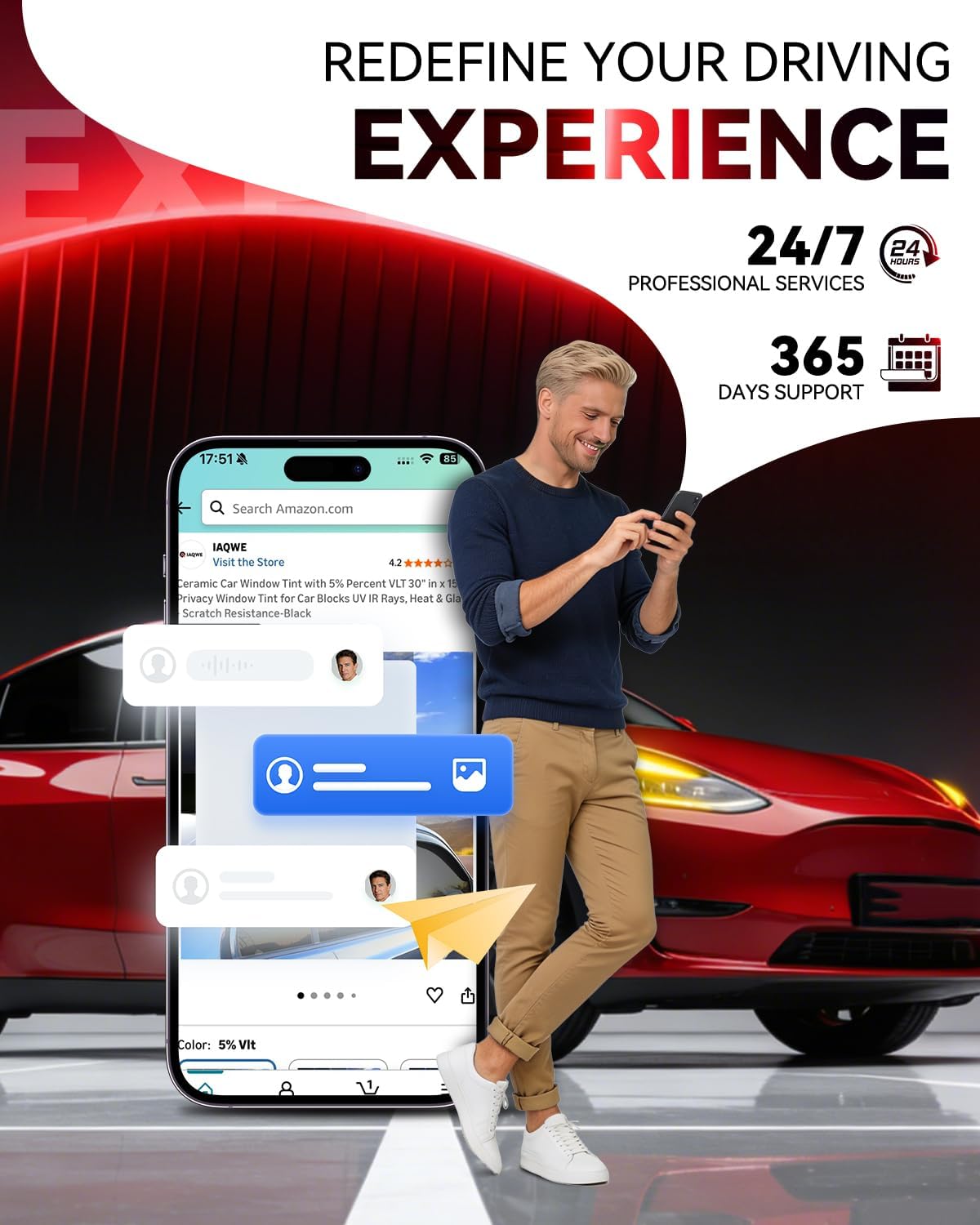 IAQWE 20% VLT Ceramic Car Window Tint Film 36" x 15ft Roll, High Heat & UV Block Privacy Film, Shatterproof & Scratch Resistant - Black