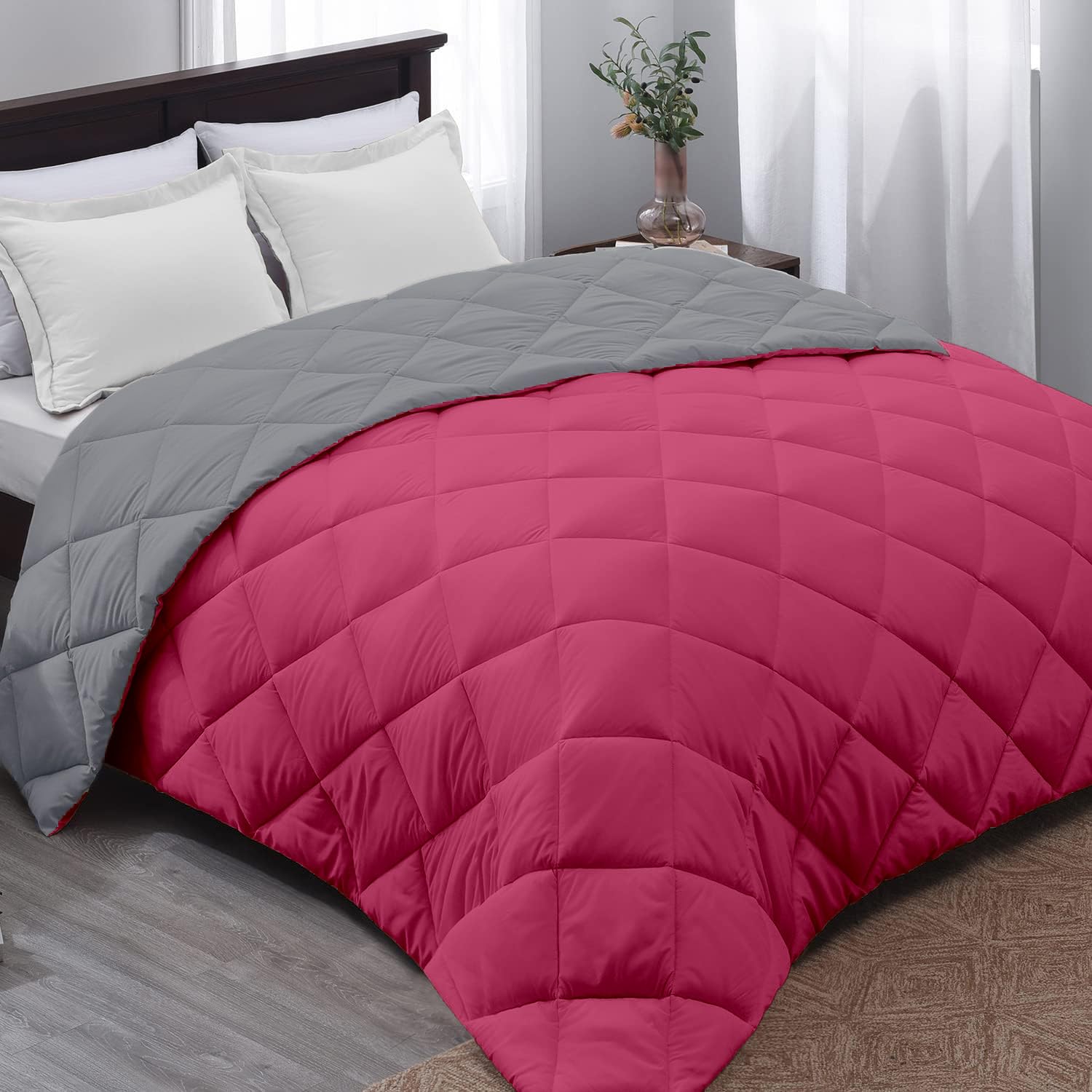 AYKA Reversible Comforter 220 GSM Microfiber Reversible AC Comforter/Blanket for Winter/Quilt/Duvets for Queen Size Single Bed (60 * 90, Pink & GreyQueen| TC - 220