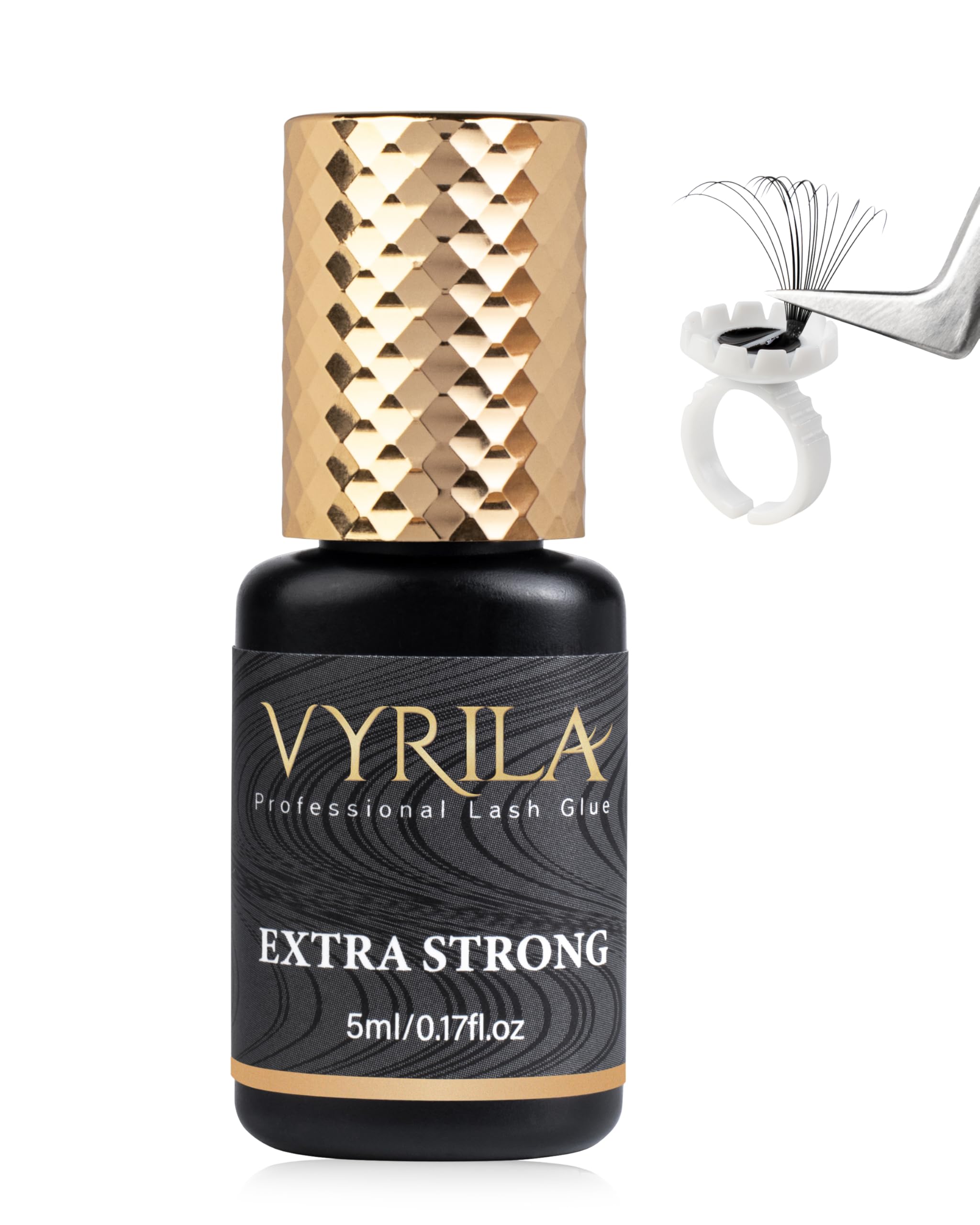 Eyelash Extension Glue - 0.5-1 Sec Drying Time (0.17fl.oz/5ml) Waterproof, Extra Strong Black Adhesive for Lash Extensions - Up to 7 Weeks Hold - Professional Use Only