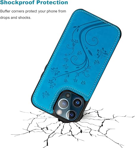 Miniatura 6 de Vaburs Funda compatible con iPhone 13 Pro Max con tarjetero y diseño de mariposa en relieve, de piel sintética, doble botón, a prueba de golpes,