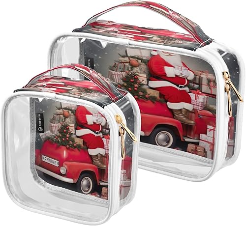 Miniatura 1 de Neceser de viaje de Papá Noel de Navidad, bolsa de maquillaje transparente, 2 piezas, bolsa de maquillaje transparente grande para mujeres y