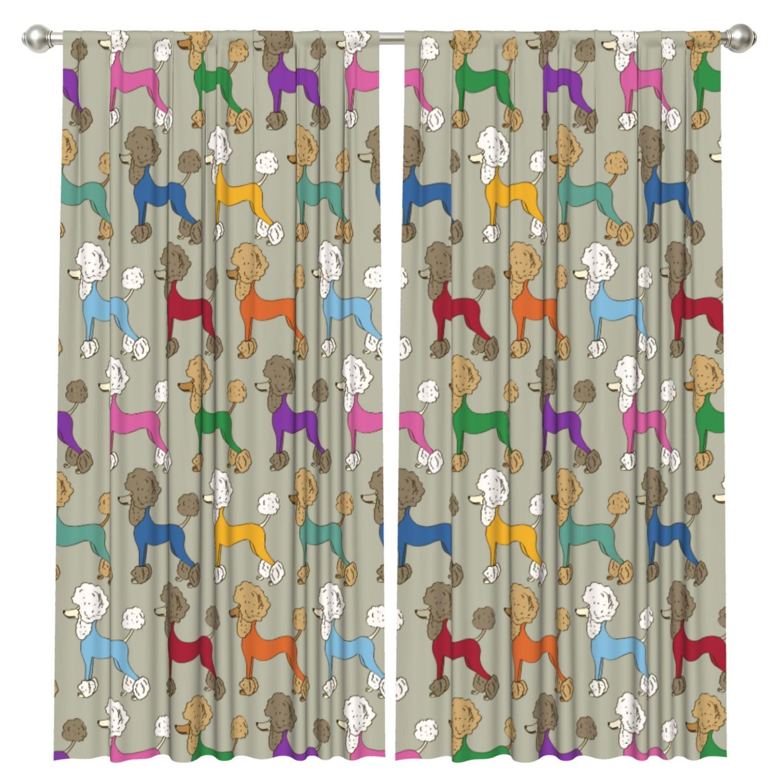 InOmak Funny Cartoon Colorful Poodle, 2 Panels Window Curtains 52 x 84 Inch Blackout Curtains for Living Room Bedroom