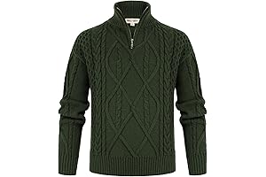 Quarter-Zip Turtleneck Boys' Dark Green Cable Knit Sweater