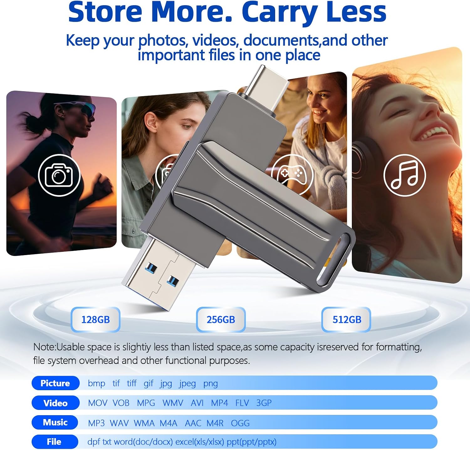128GB USB Flash Drive, Dual USB A and Type-C Thumb Drive, Photo Stick, 2-in-1 External Storage Jump Drive for Photos, Videos and Data Backup, Android, Tablets, Laptops and PC 6 7149pjHL1mL. AC SL1500