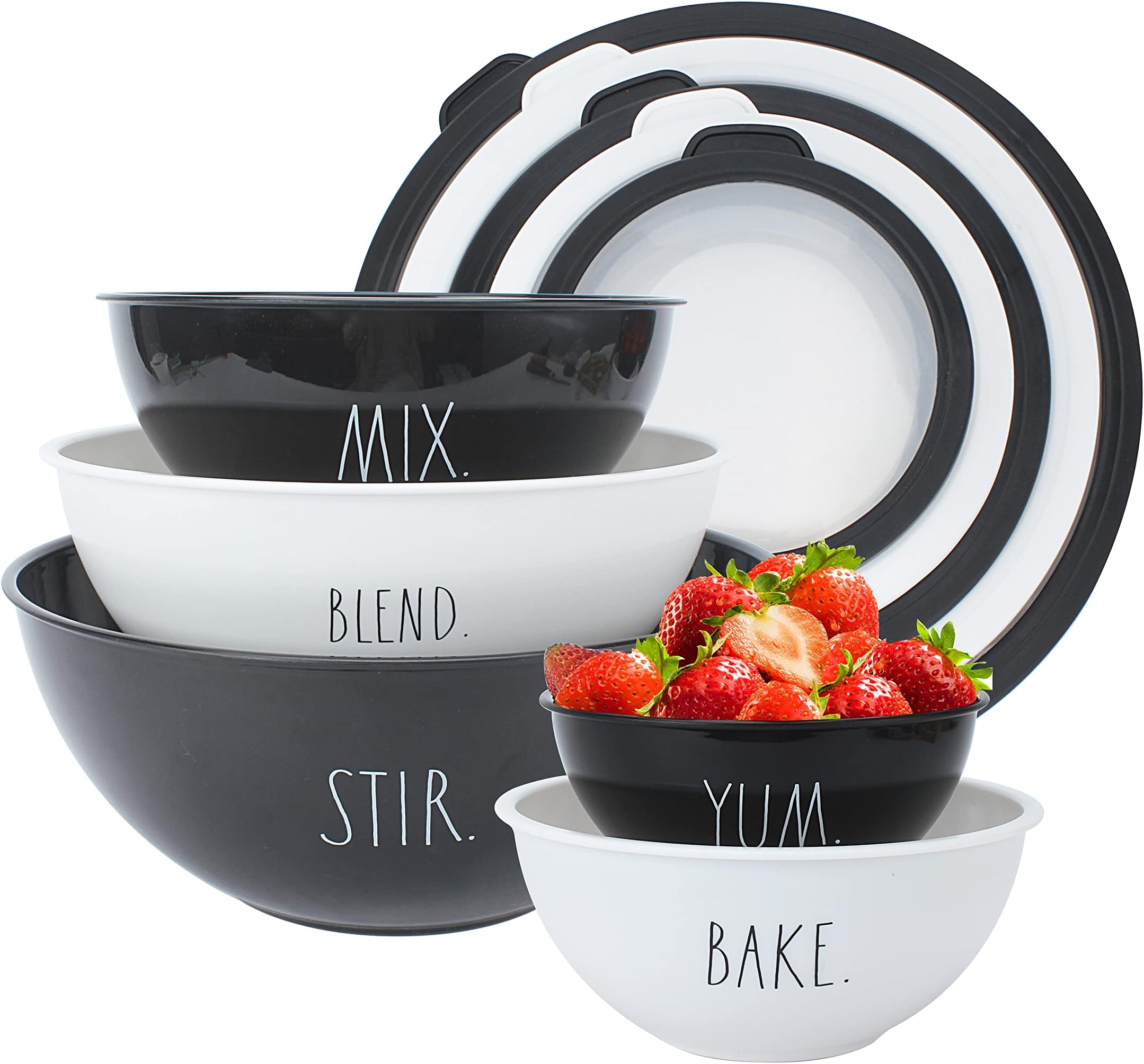 Mixing Bowls with Lids - 10 Piece Plastic Nesting Bowls Set includes 5 Prep Bowls and 5 Lids (Black)