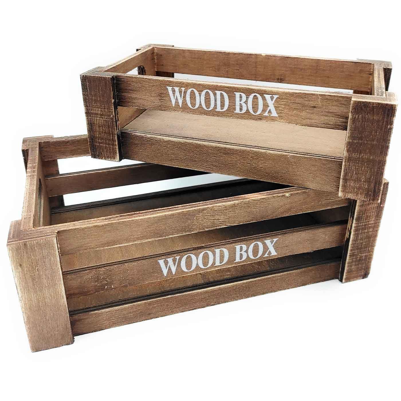 Tradineur - Set de 2 Cajas de Madera con Asas, Wood Box, Multiusos, almacenaje de Objetos, Herramientas, Accesorios de Pintura, decoración, Cocina (Marrón, 26 x 16 x 9 cm y 22 x 12 x 7 cm)